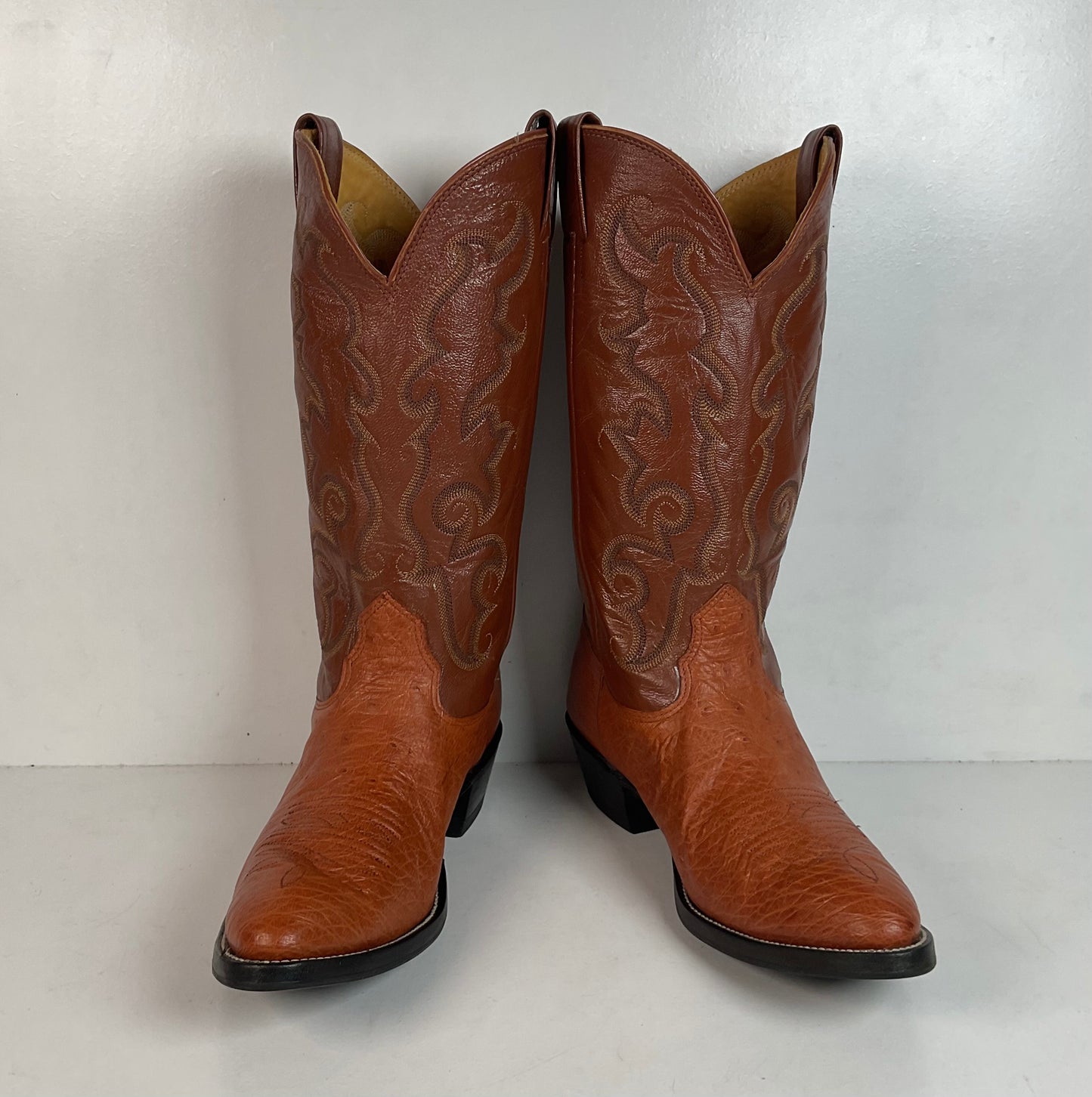 Vintage Nocona Exotic Smooth Ostrich Cowboy Boots Men’s 10.5 C Peanut Brittle