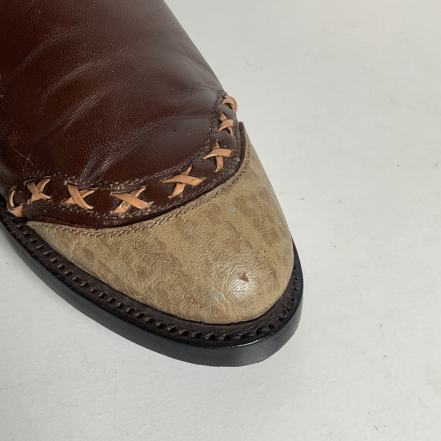 Vintage 1960s Tony Lama Wingtip Cowboy Boots 9 D Gold Label Recraft