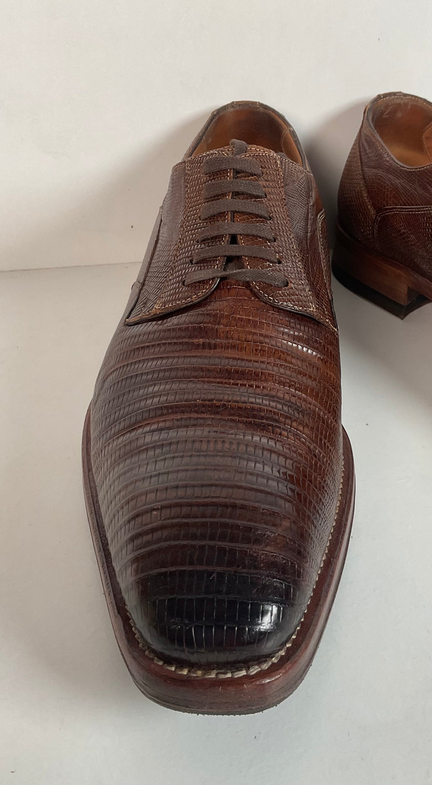 Mezlan Brown Teju Lizard Derby Shoes Brown 9 M Recrafted