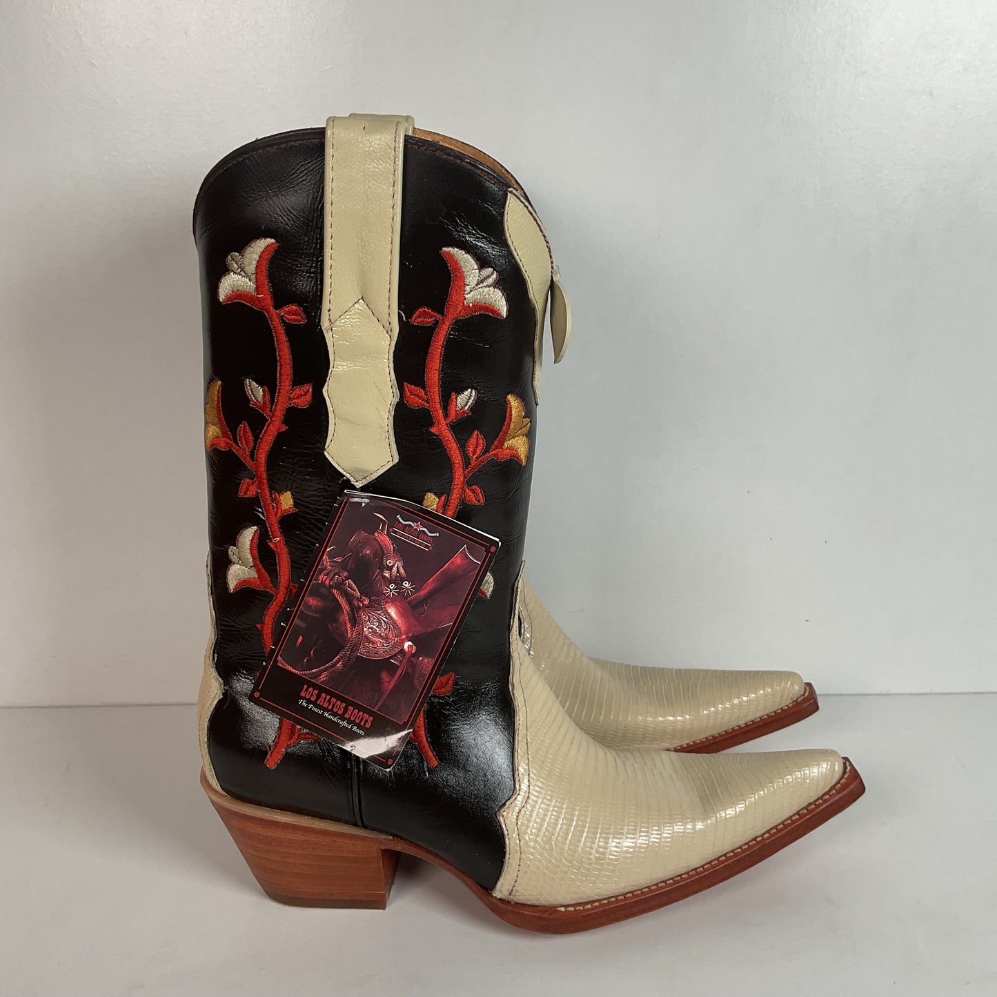 Los Altos Tulip Flower Cowgirl Boots 8 M Crème Lizard Vamp