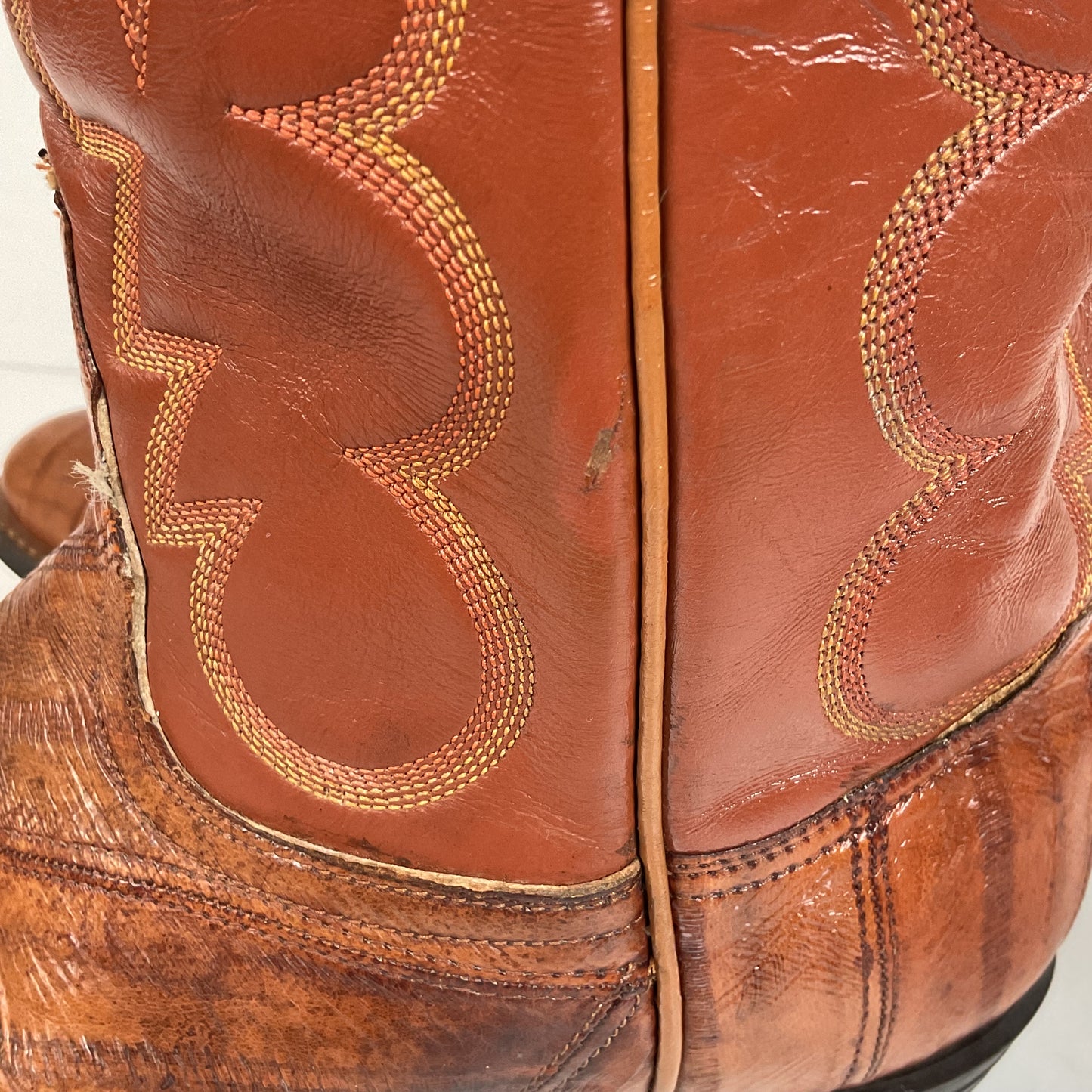 Vintage Tony Lama Eel Skin Cowboy Boots 8.5 D Gold Label Exotic