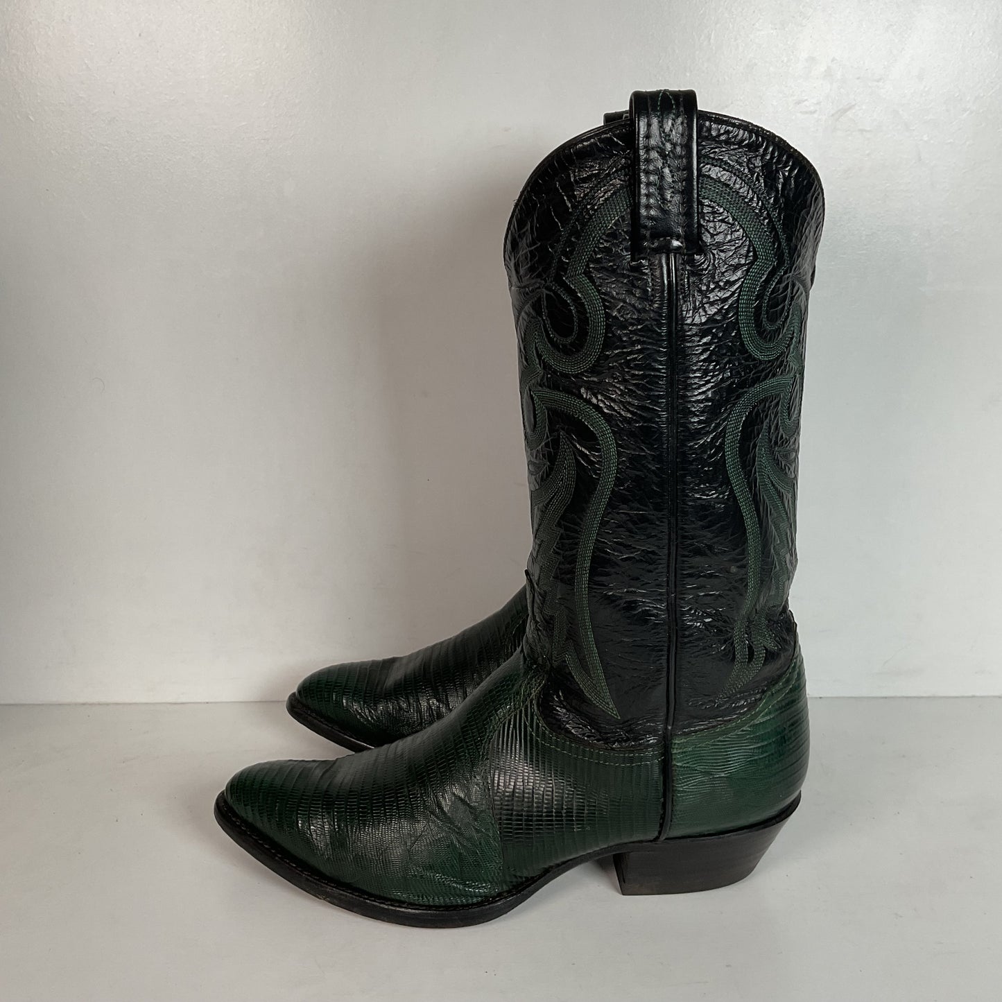 Tony Lama Emerald Green Teju Lizard Cowboy Boots Men’s 8 EE | Women’s 9 USA Made