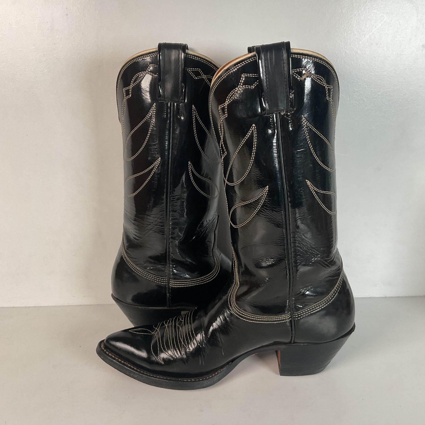 Vintage Nocona Patent Leather Cowboy Boots 9 D Glossy Old Black Label