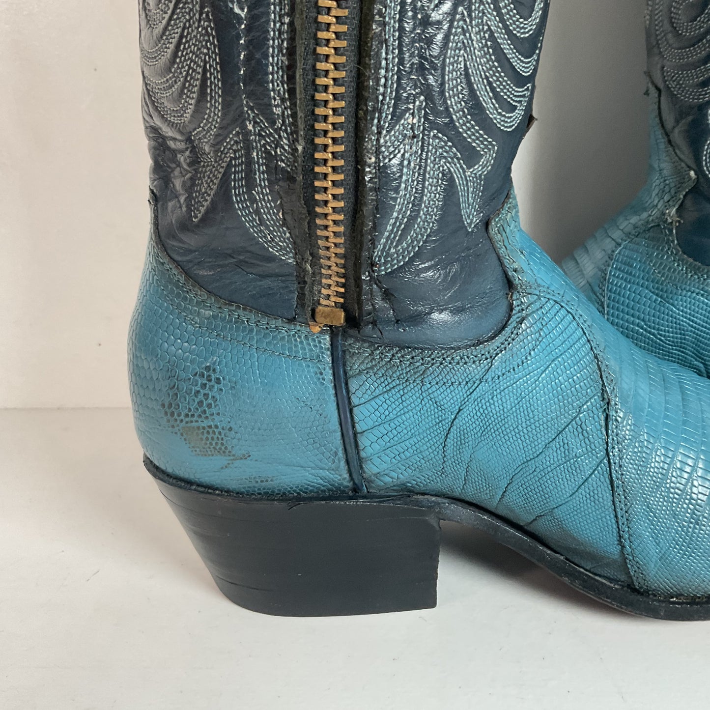 Vintage Justin Turquoise Cowgirl Boots 5 B Zipper Teju Lizard Vamp