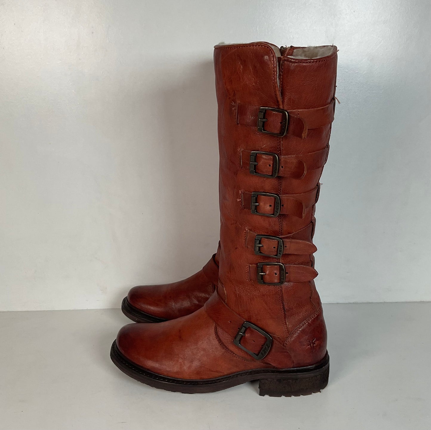 Frye Women’s 14.5” Valerie Shearling Sherpa Harness Boots 6 B Winter