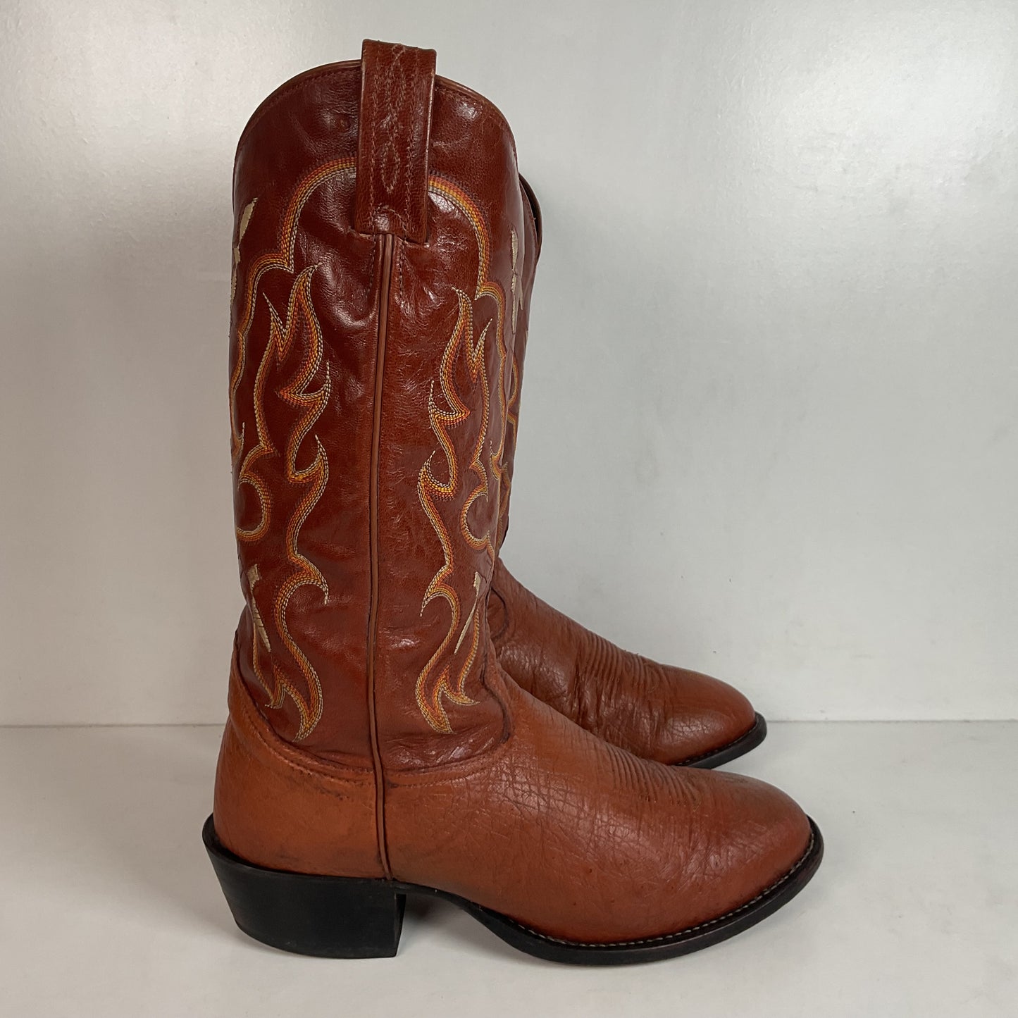 Tony Lama Bonham Cognac Smooth Ostrich 8.5 EE USA Made Distressed