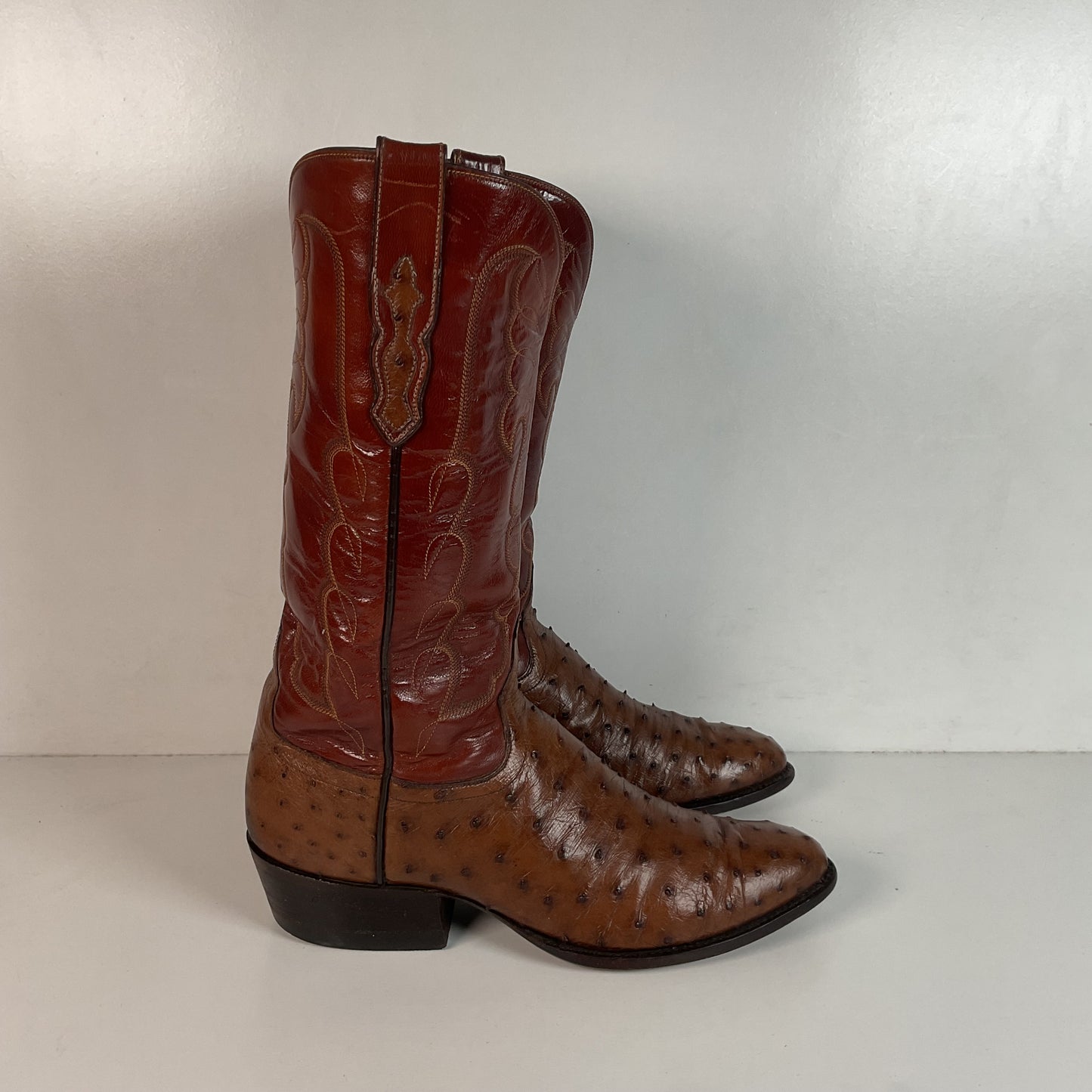 Vintage TO Stanley Kango Tobacco Ostrich Quill Cowboy Boots 10.5 D USA Made Exotic