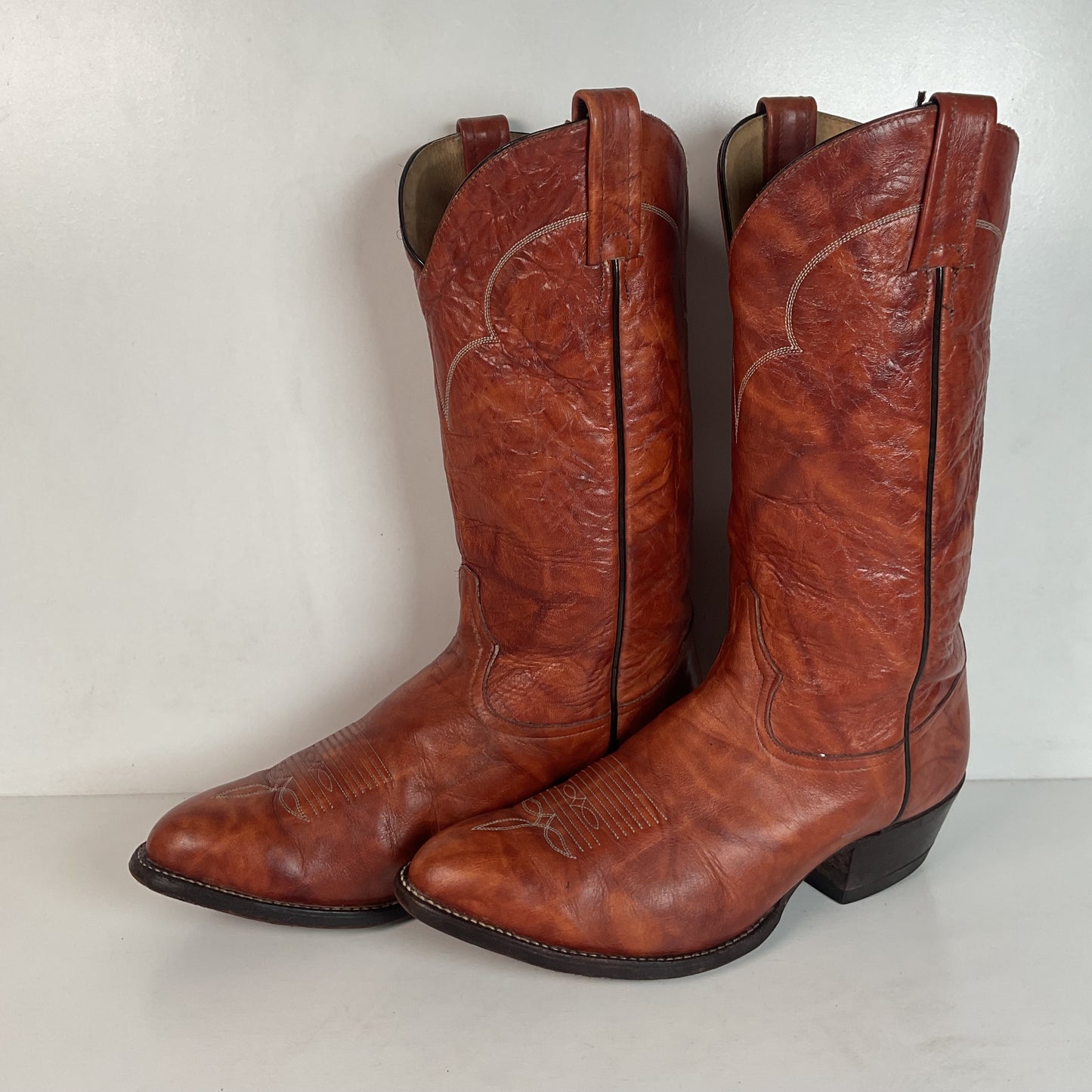 Vintage Tony Lama Chocolate Cow Cowboy Boots 8.5 EEEE Marbled Leather