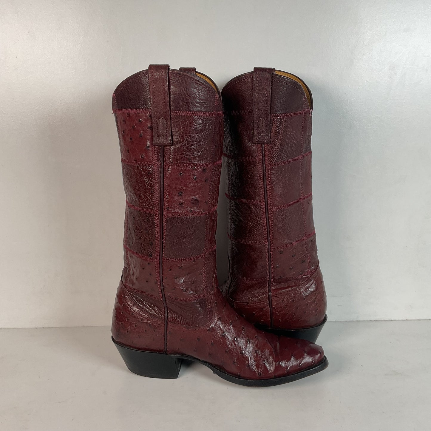 Vintage Nocona Exotic Ostrich Quill Cowgirl Boots 5 C Quilted Patchwork USA