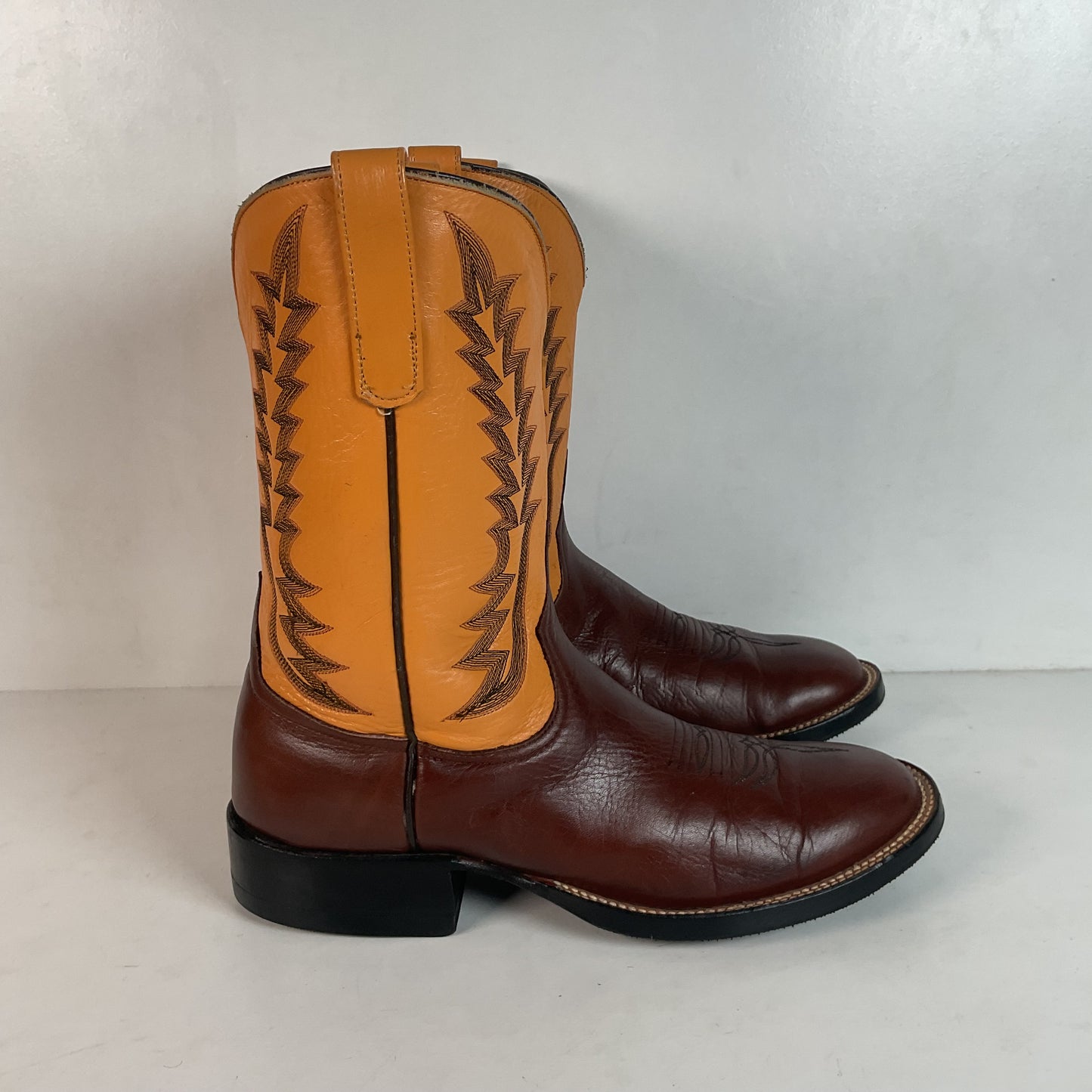 Anderson Bean Leather Roper Western Boots 9 D Mango Yellow USA Recraft