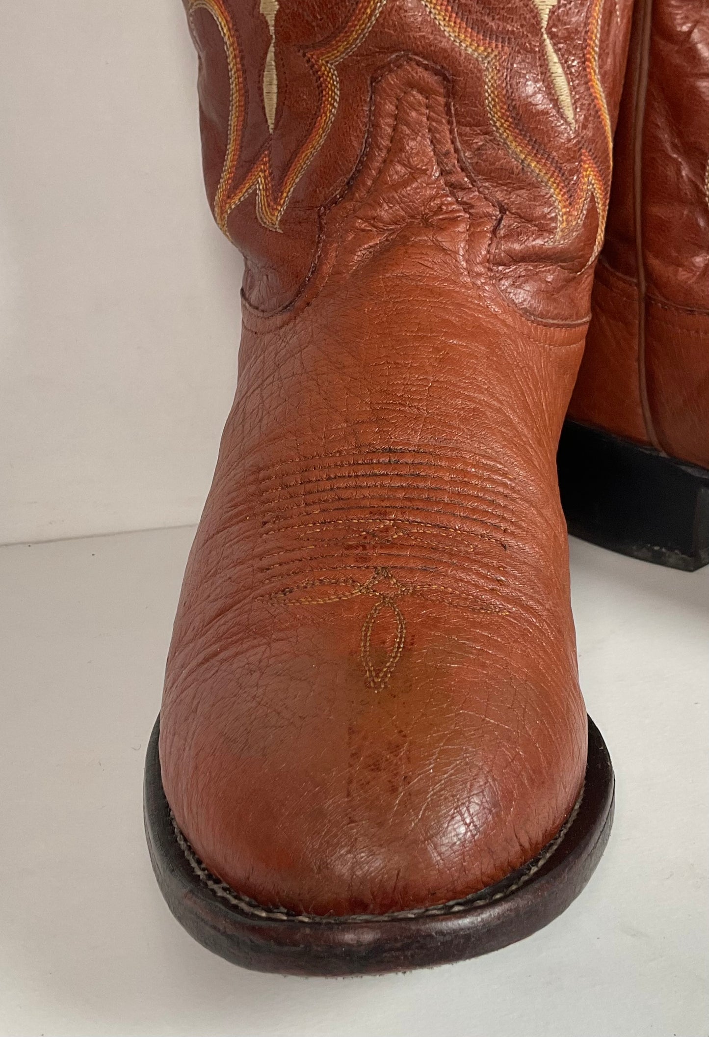 Tony Lama Bonham Cognac Smooth Ostrich 8.5 EE USA Made Distressed