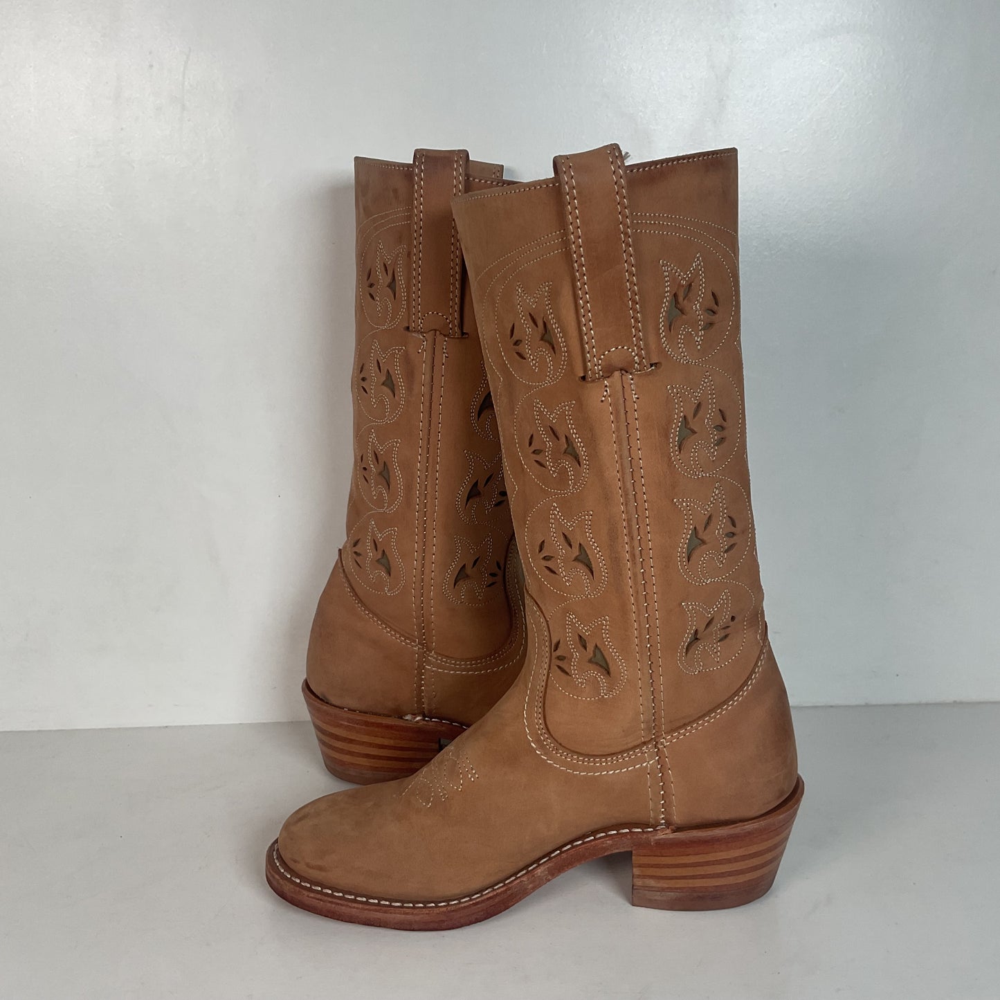 Frye Austin Cowgirl Boots 6 M Tooled Flower Inlay USA Made