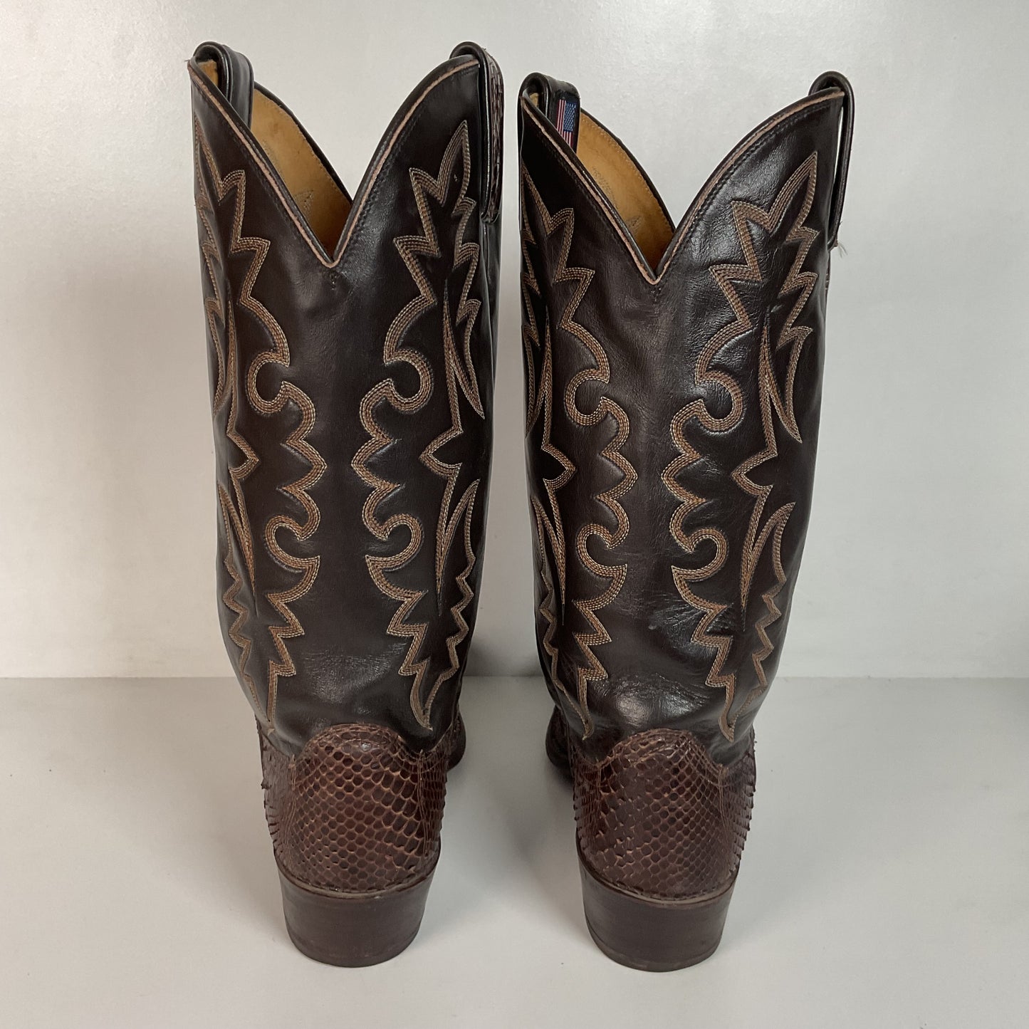 Vintage Dan Post Brown Front Cut Python Cowboy Boots 9.5 D Snakeskin USA Made