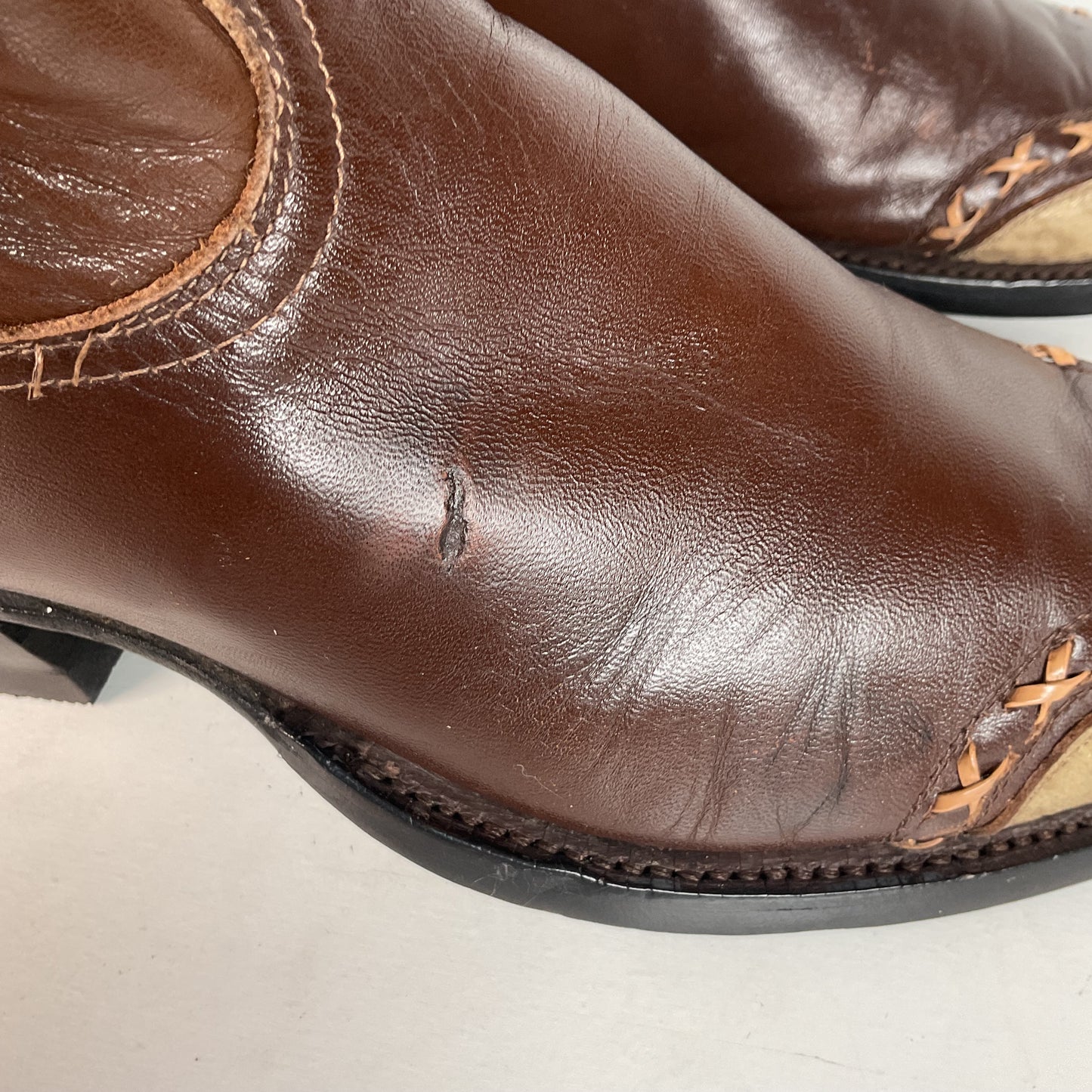 Vintage 1960s Tony Lama Wingtip Cowboy Boots 9 D Gold Label Recraft