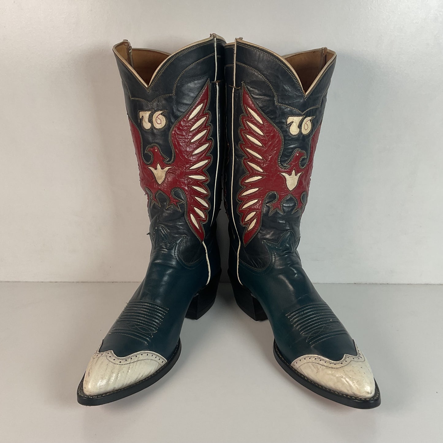 Vintage Tony Lama Bicentennial Thunderbird Cowboy Boots 10 D Gold Label 1776 Walrus Wingtip