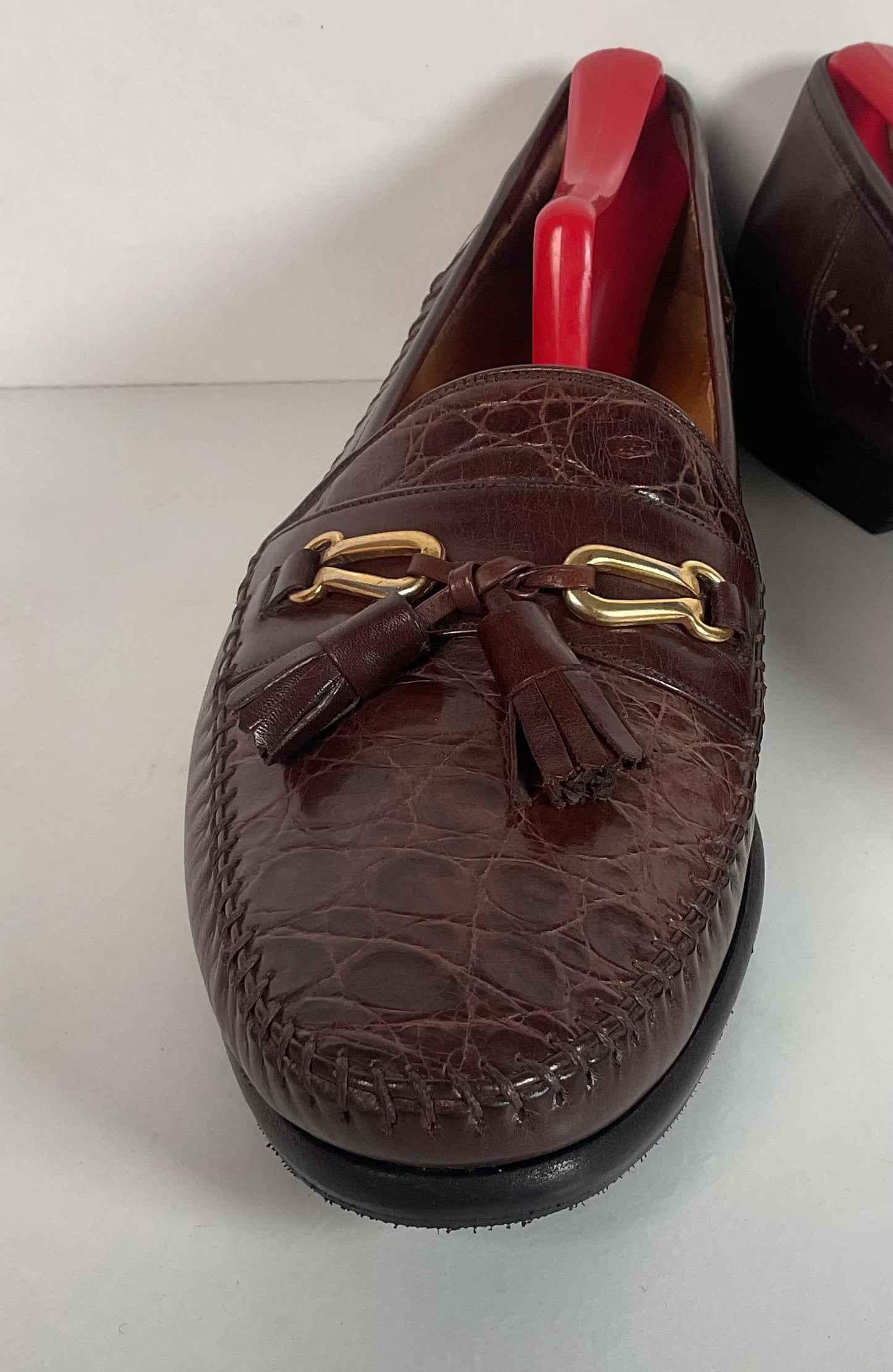 Recrafted Mezlan Crocodile Tassel Loafers 10 M Moc Toe