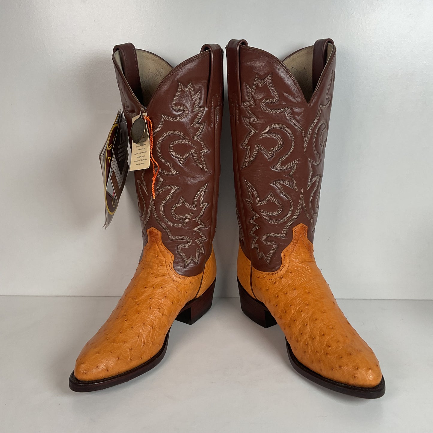 Vintage J. Chisholm Men’s Butterscotch Ostrich 7.5 D USA Made Exotic Pin Quill