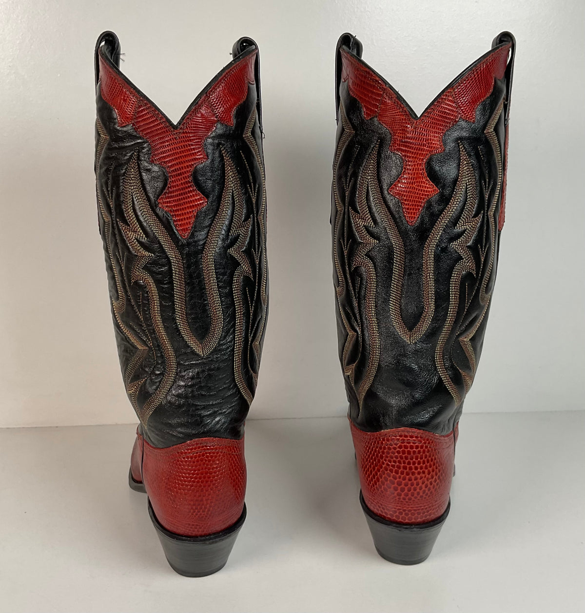 Vintage Dan Post Teju Lizard Cowgirl Boots | Tooled Overlays | Women’s 7.5