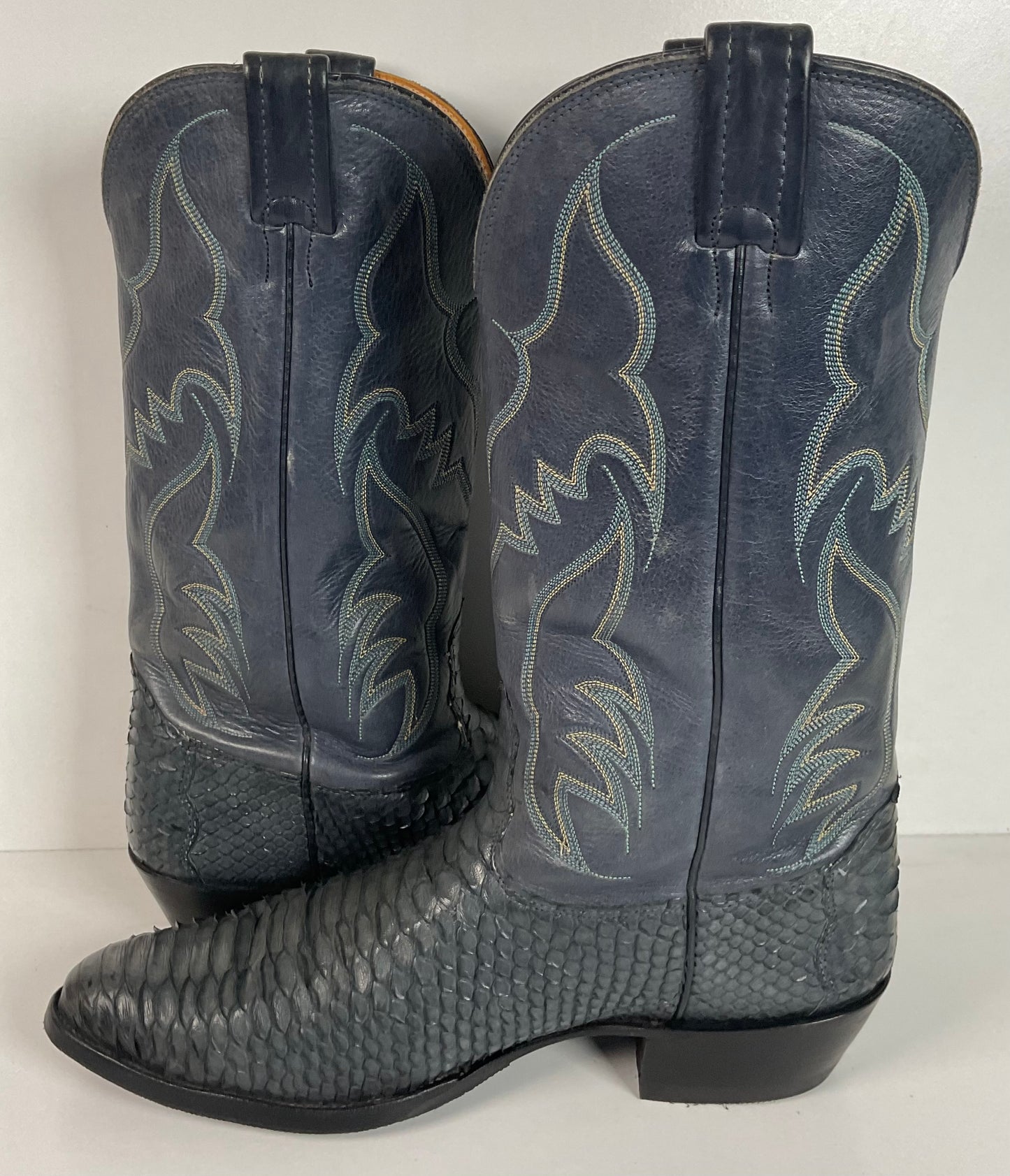 Vintage Nocona Dark Blue Python Snakeskin Cowboy Boots 12 D USA Made