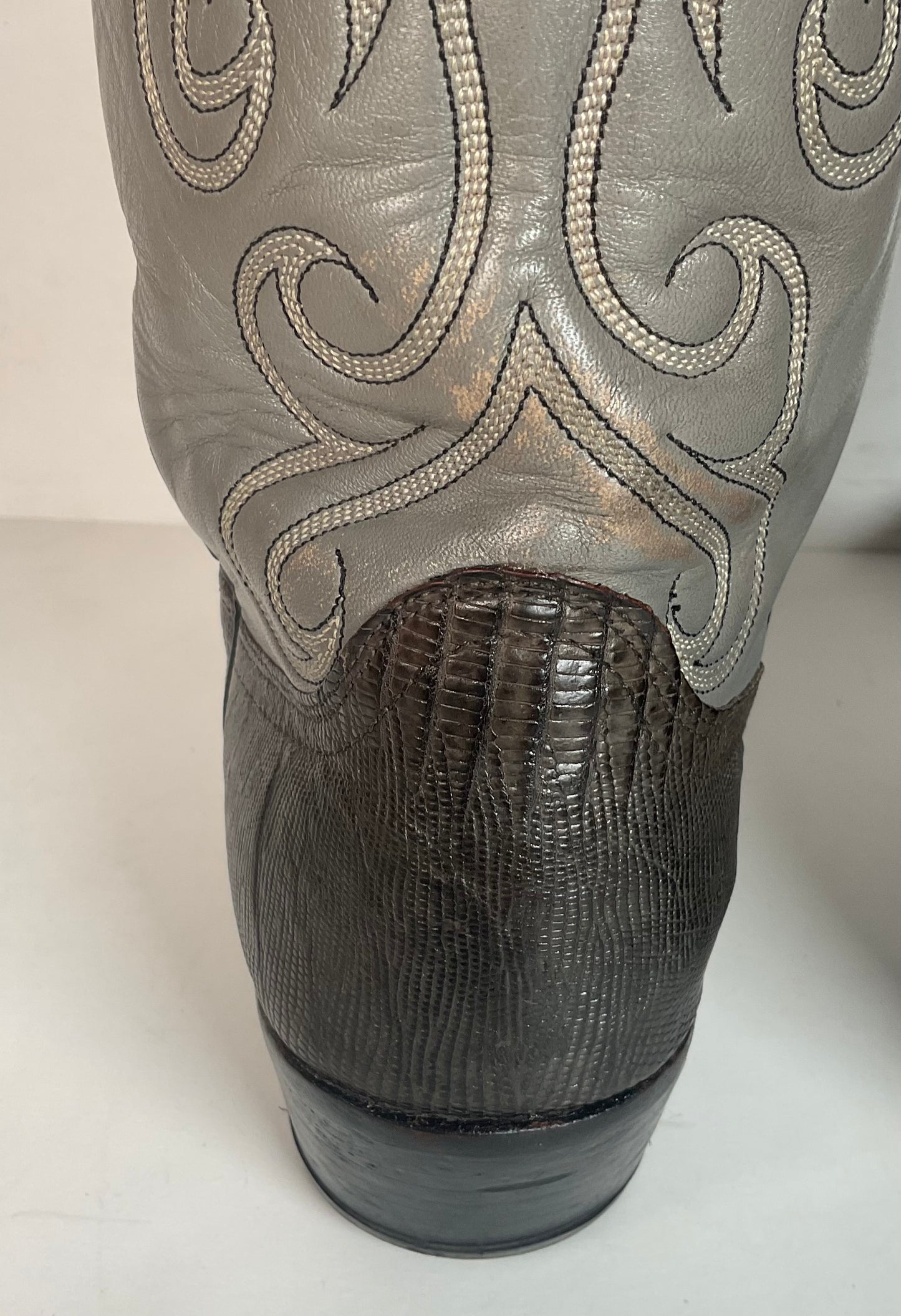 Vintage Dan Post Charcoal Grey Teju Lizard Cowboy Boots 10 D Old Label