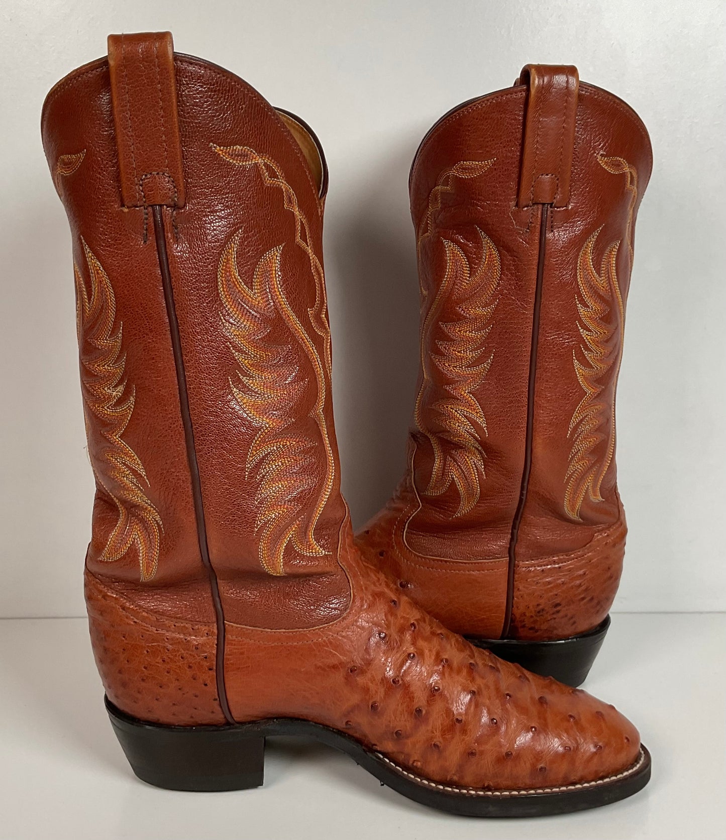 Tony Lama Exotic Full Quill Ostrich Cowboy Boots 8 EE Vibram Work Sole White Label