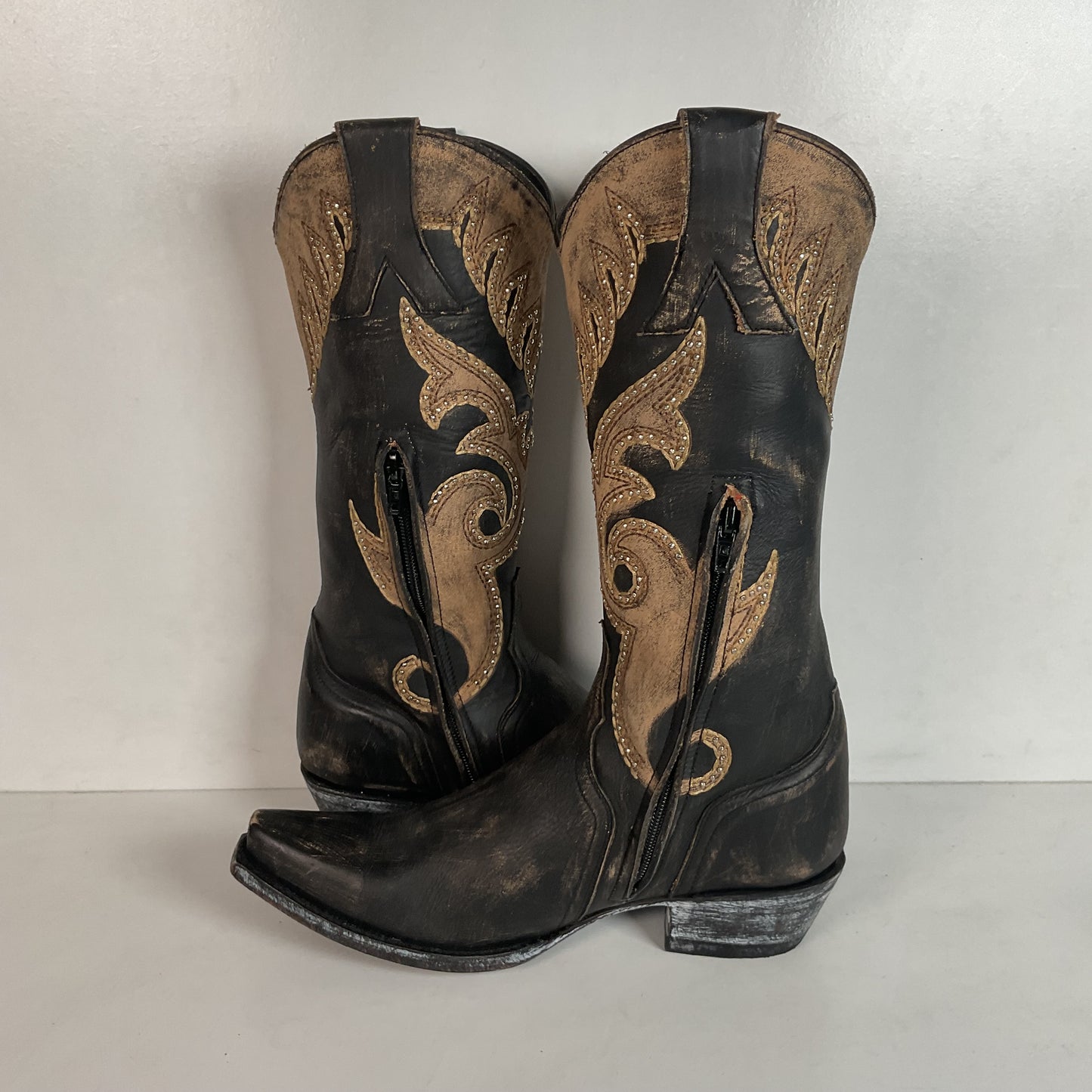 Old Gringo Western Zipper Boots 8 B Cowgirl Tooled Overlay