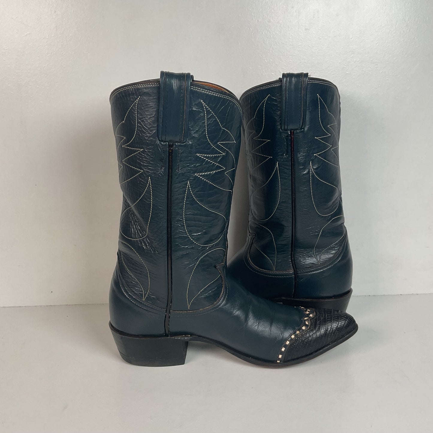 Vintage Tony Lama Navy Blue Cowgirl Boots 6 A Lizard Wingtip