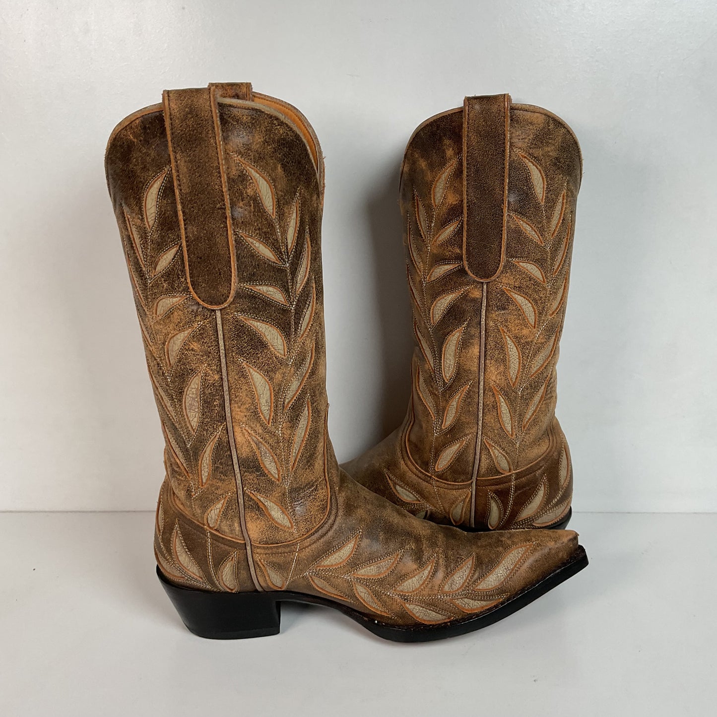Old Gringo Cowgirl Boots 7 B Tooled Leaf Inlay Recrafted