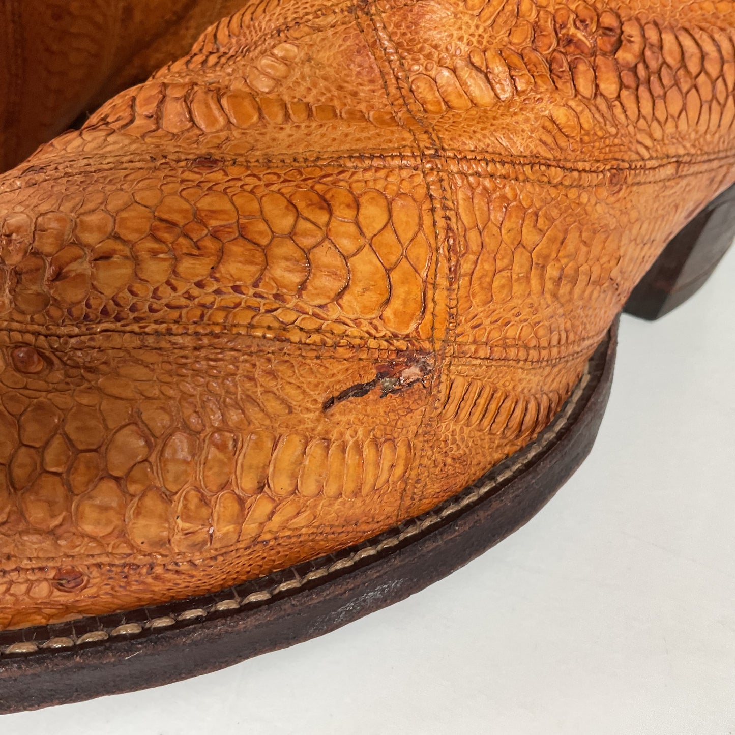 Tony Lama Ostrich Leg Patchwork Cowboy Boots 10 D Gold Label Thrashed