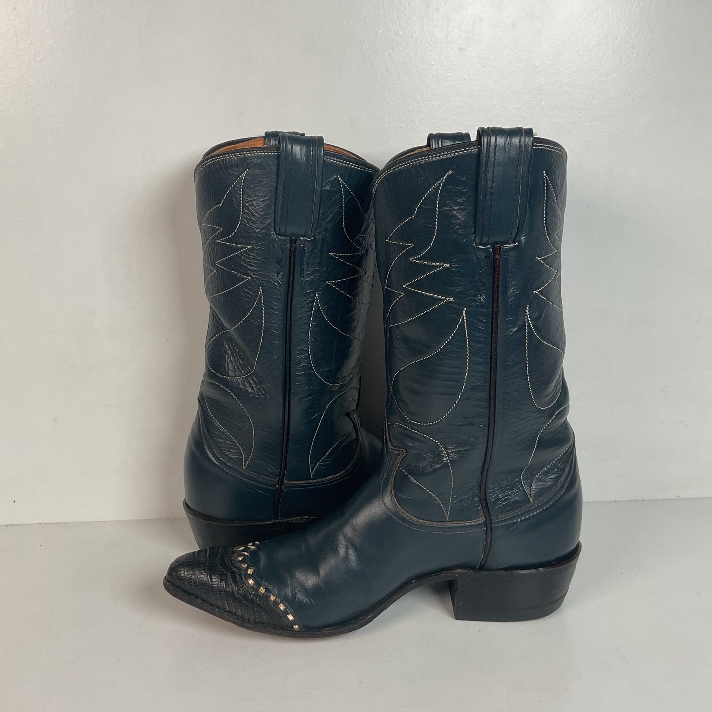Vintage Tony Lama Navy Blue Cowgirl Boots 6 A Lizard Wingtip