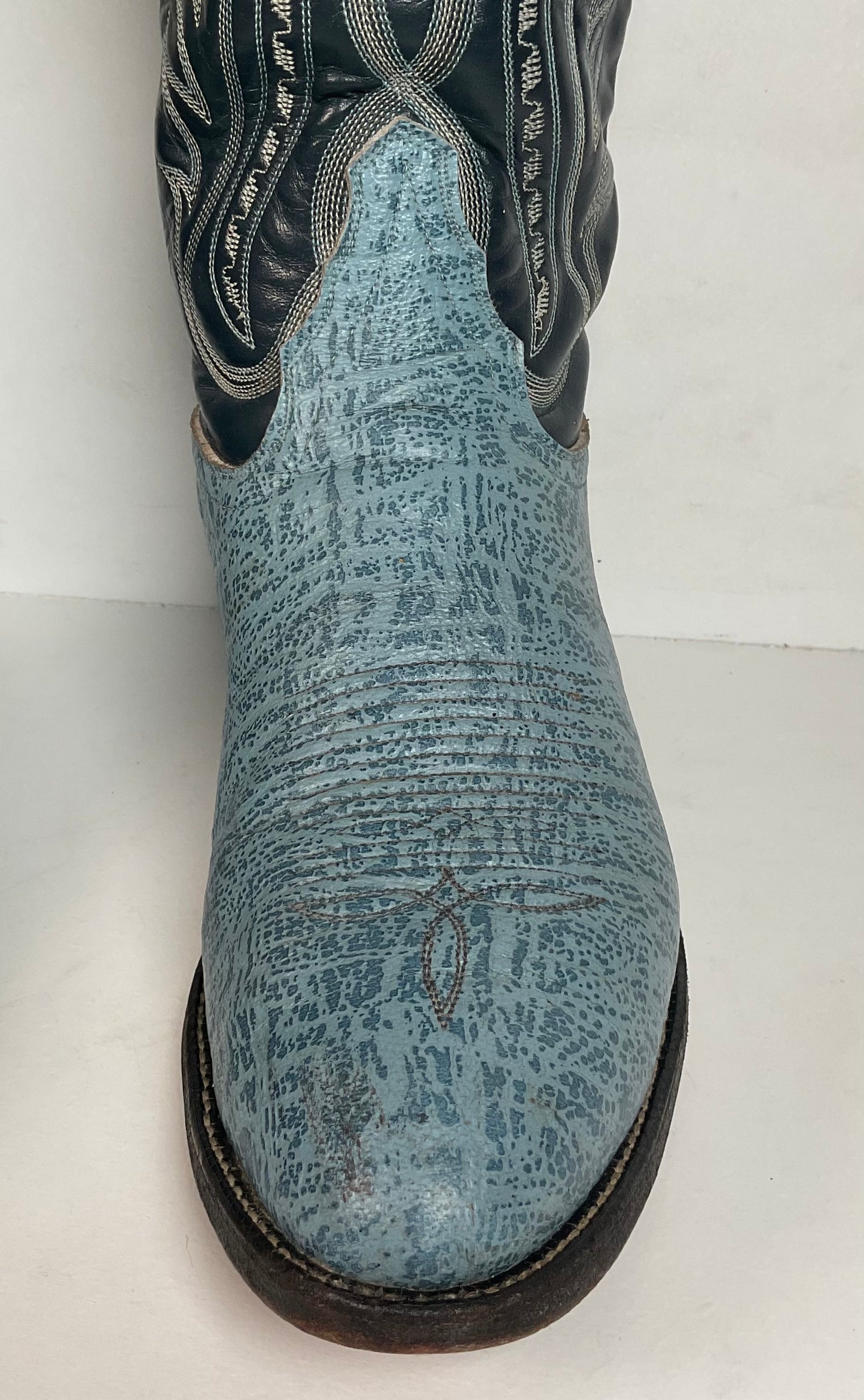 Vintage Tony Lama Blue Antelope Cowboy Boots 10.5 D Exotic Gold Label