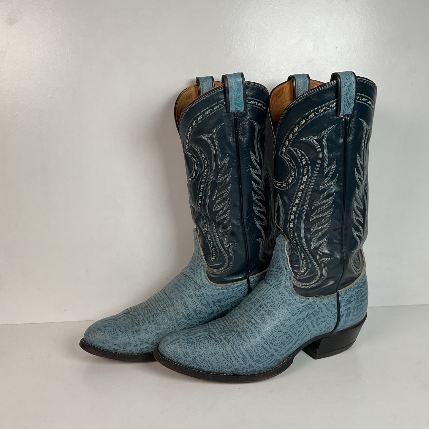 Vintage Tony Lama Blue Antelope Cowboy Boots 10.5 D Exotic Gold Label