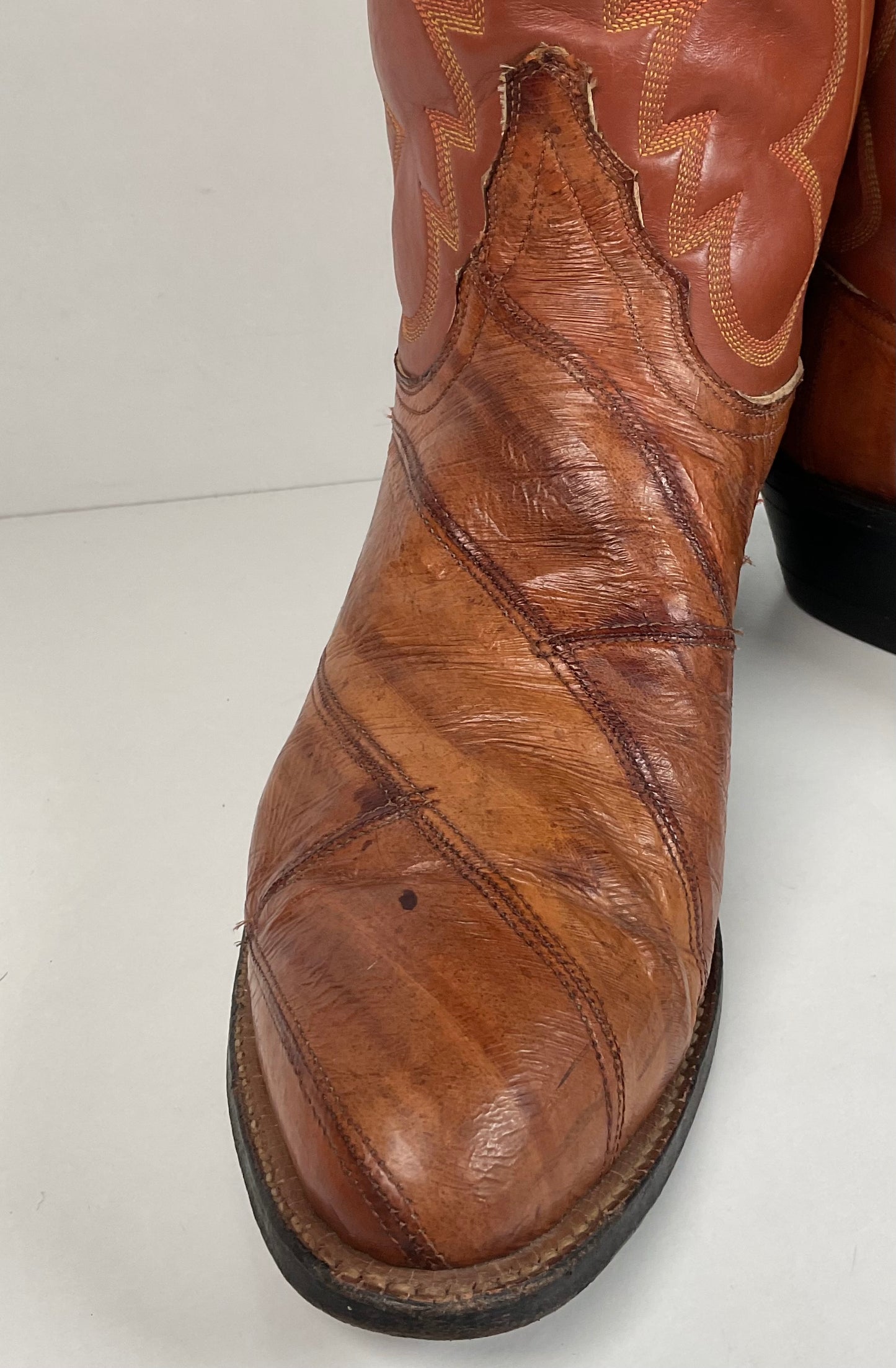 Vintage Tony Lama Eel Skin Cowboy Boots 8.5 D Gold Label Exotic