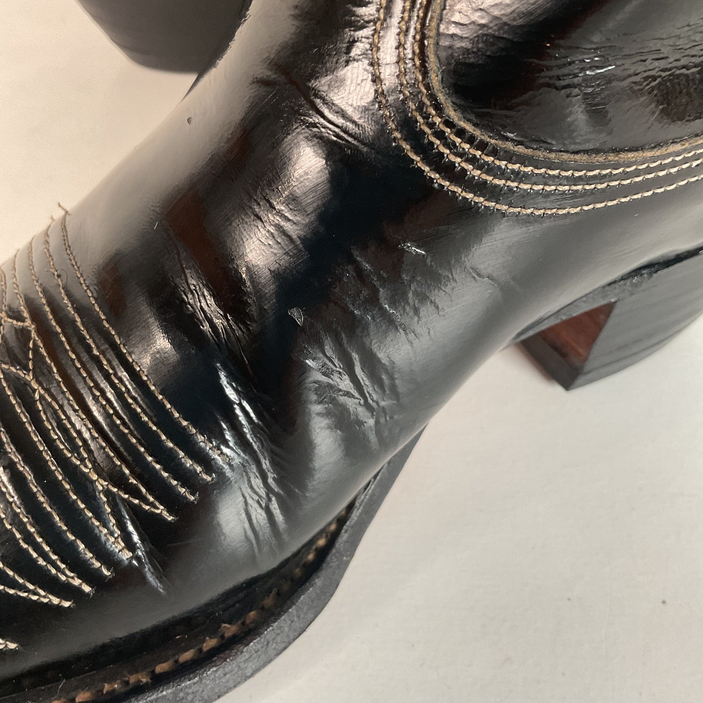 Vintage Nocona Patent Leather Cowboy Boots 9 D Glossy Old Black Label