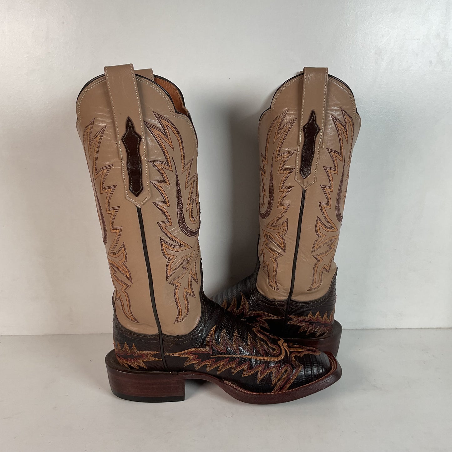 Lucchese Teju Lizard Cowgirl Boots 5 B Creme Stitched