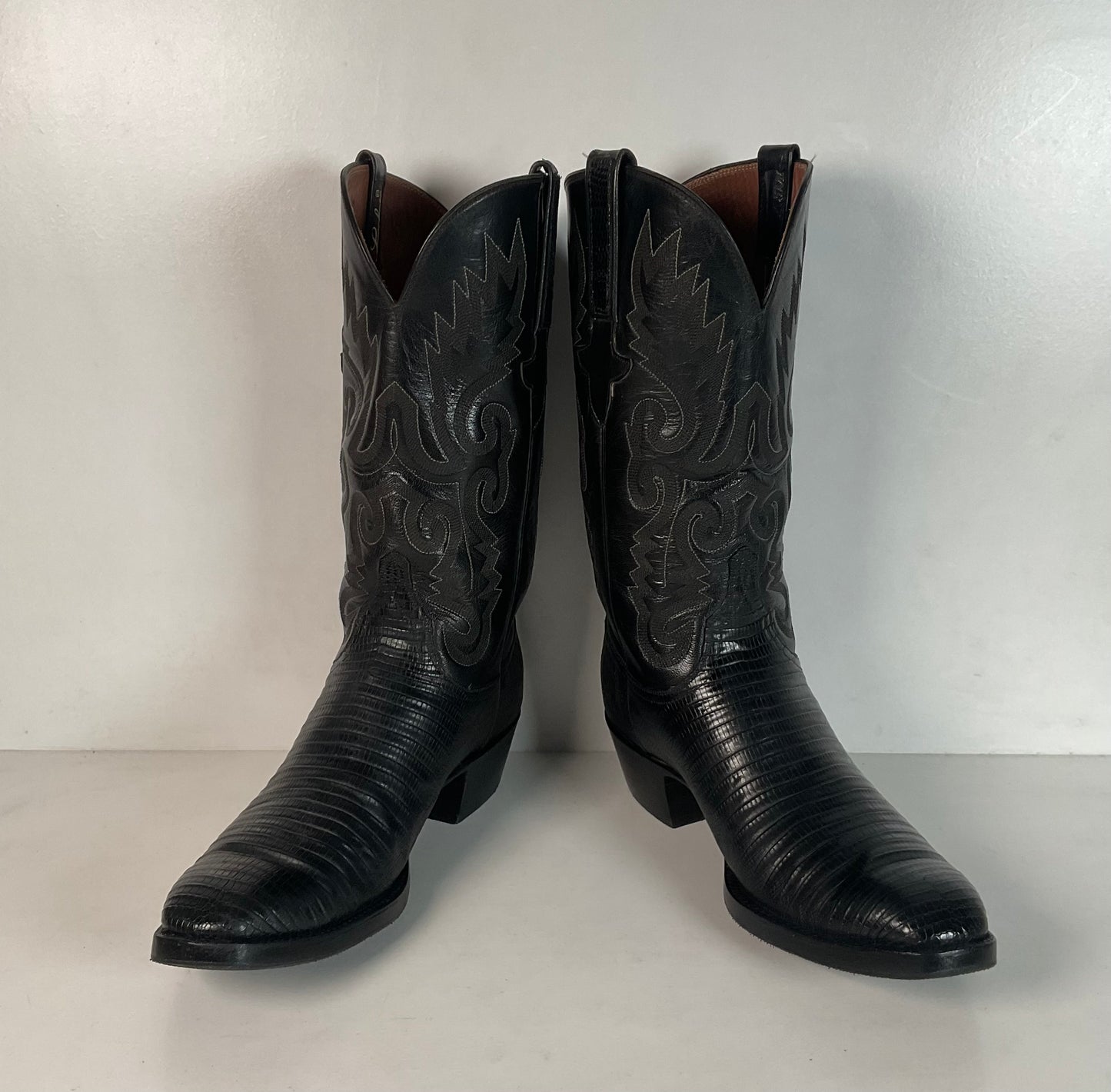 Recrafted Lucchese Teju Lizard Cowboy Boots 8.5 D Old Label Classic Black