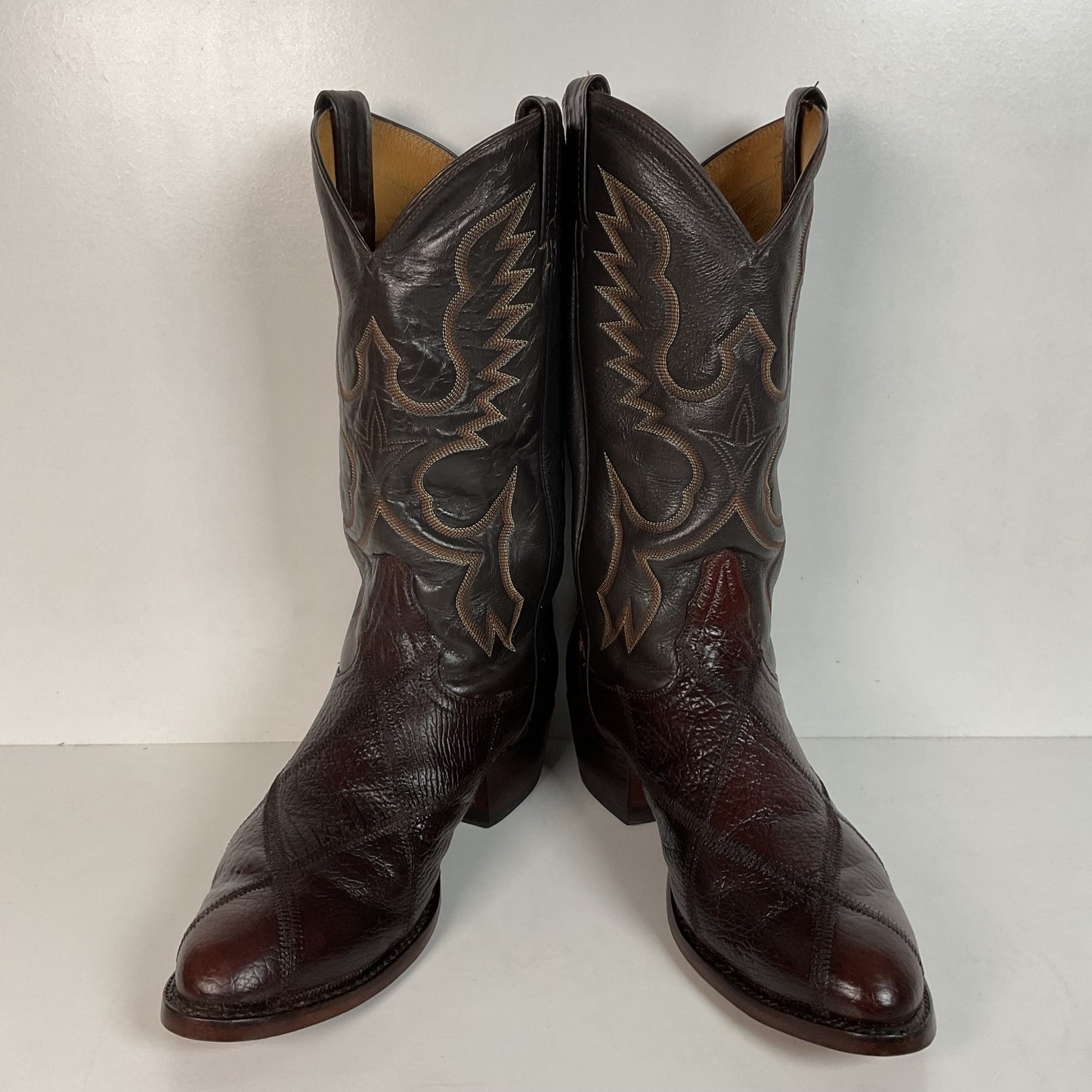 Vintage Tony Lama Patchwork Cowboy Boots 9.5 D Bullhide Gold Label Recraft
