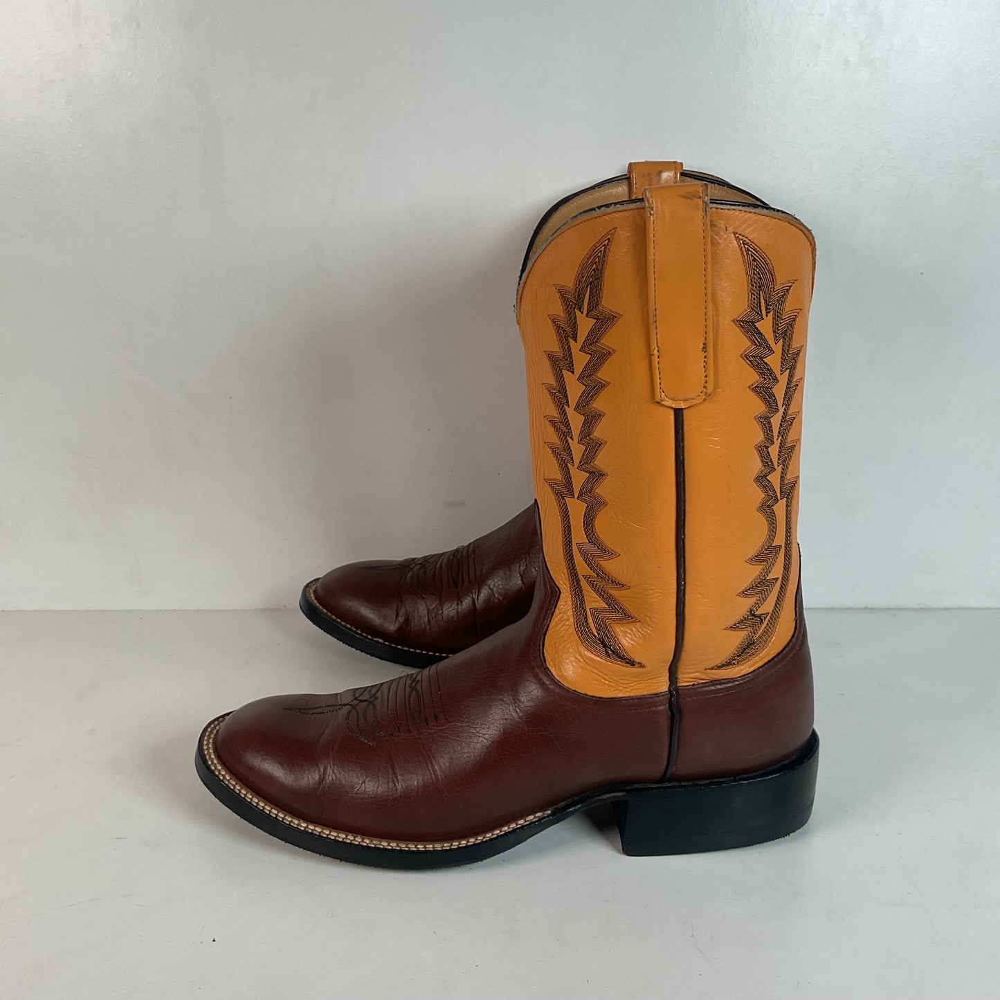 Anderson Bean Leather Roper Western Boots 9 D Mango Yellow USA Recraft