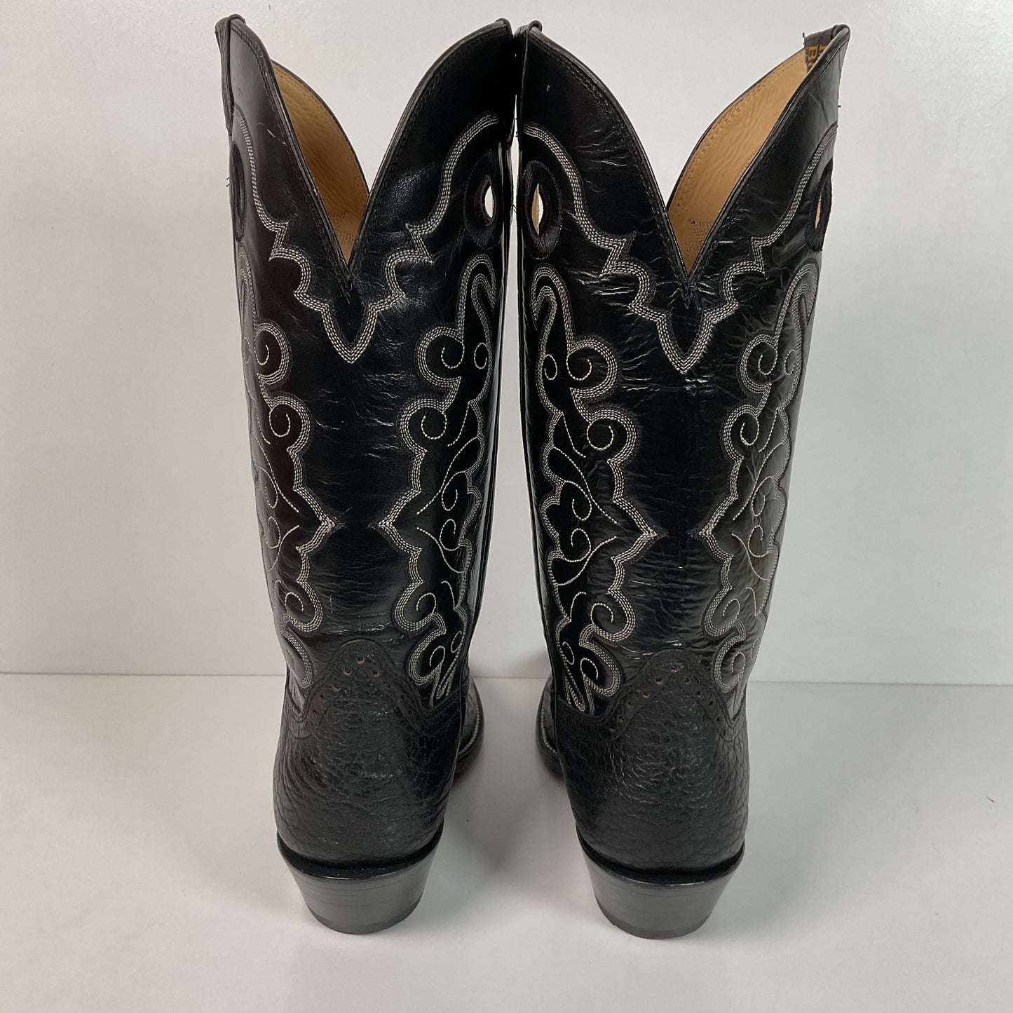 Hondo Black Bull Hide Buckaroo Boots 9 EE Cowboy Punchy