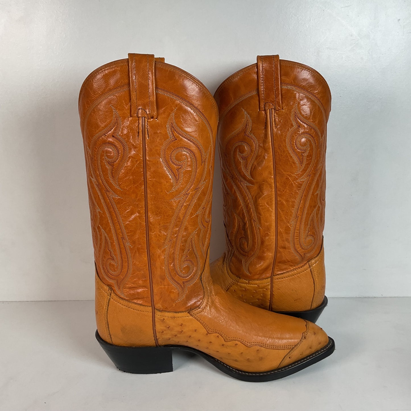 Tony Lama Butterscotch Ostrich Cowboy Boots 8 EE Exotic USA Made