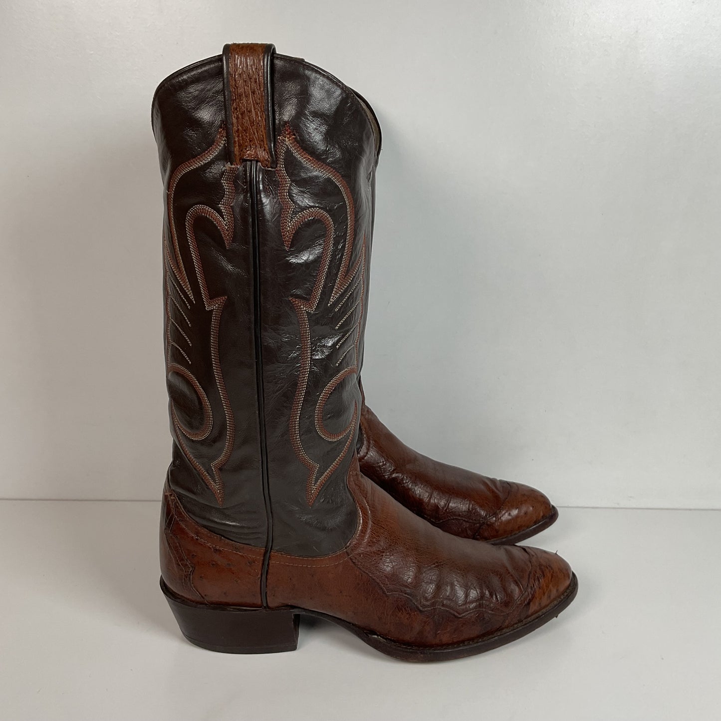 Vintage Larry Mahan Exotic Ostrich Wingtip Cowboy Boots 10.5 D Smooth Pin Quill