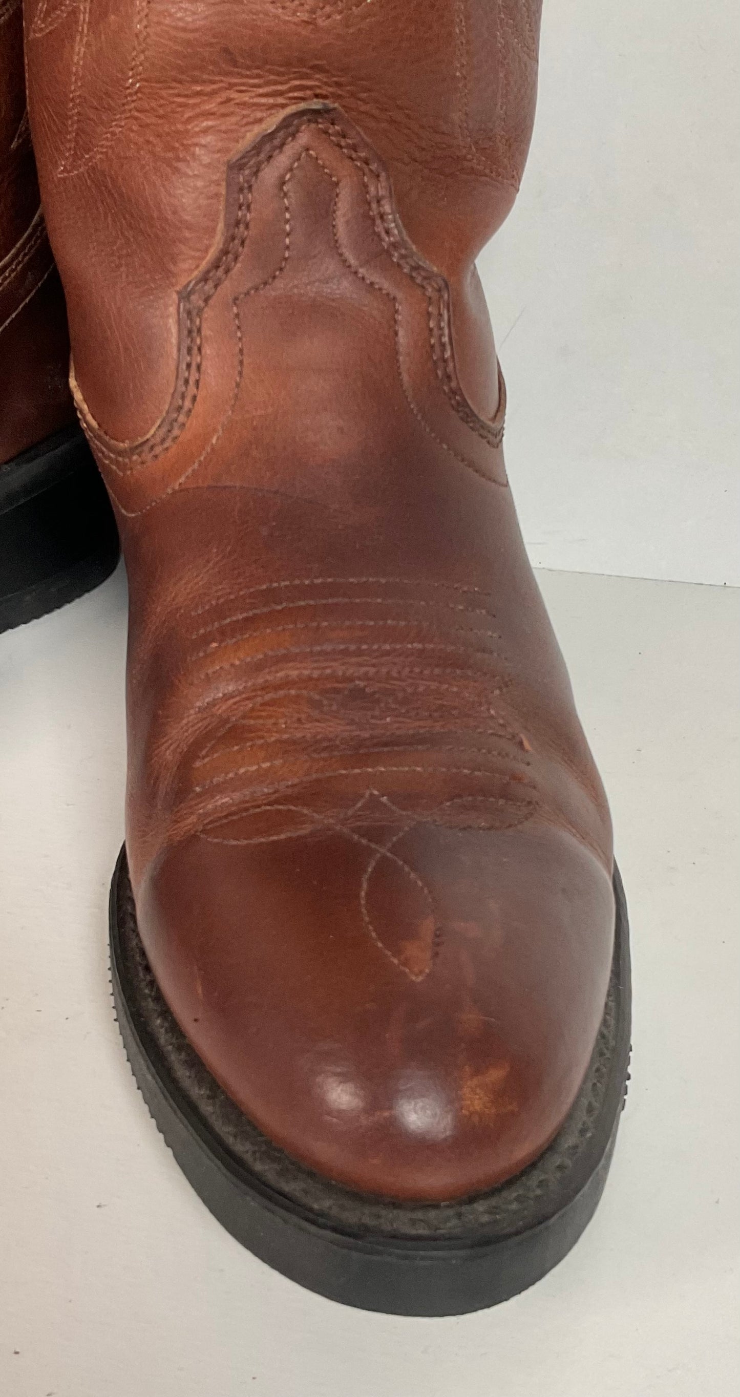 PD Tuff Brown Pull On Work Boots 8 EE Union Made Western Soft Toe