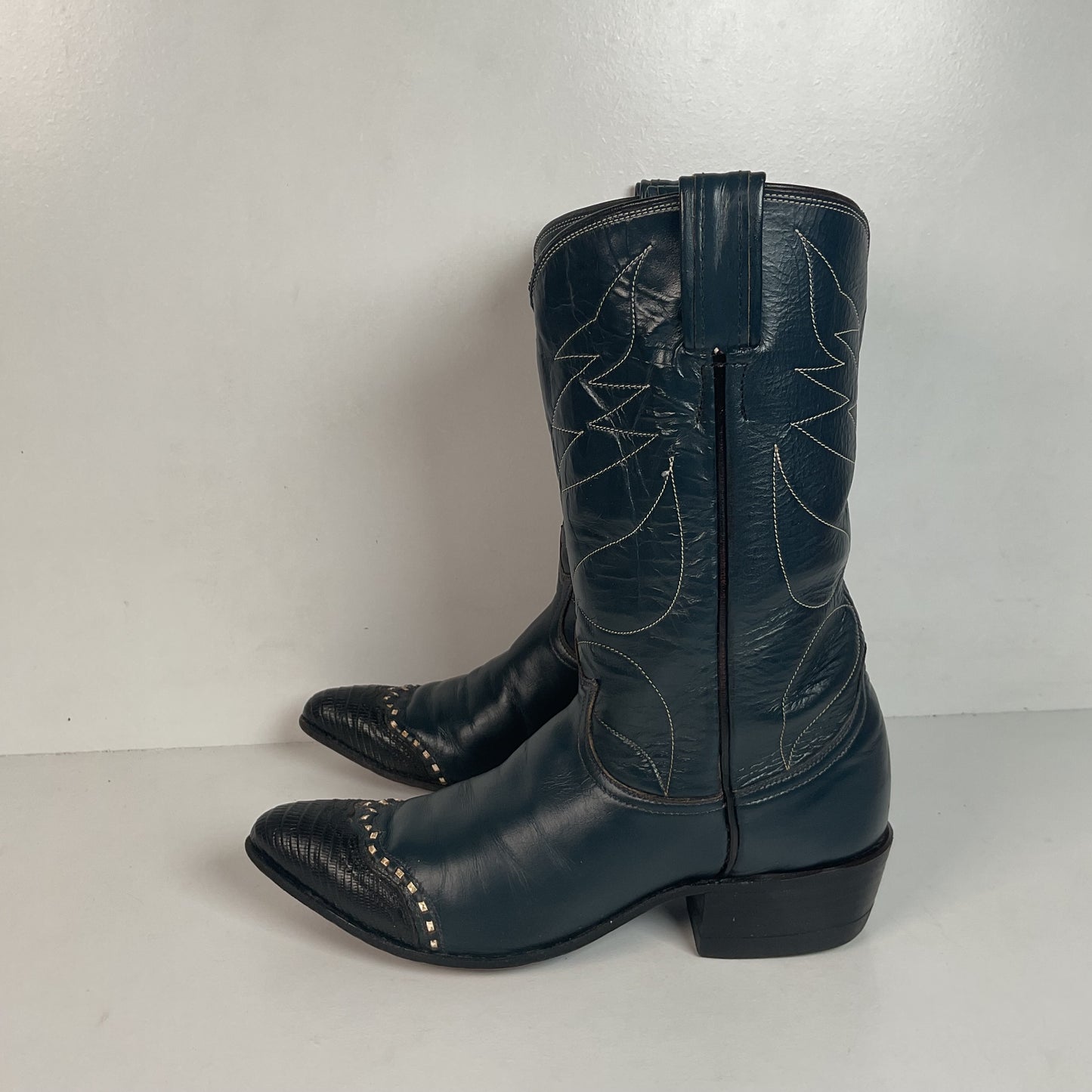 Vintage Tony Lama Navy Blue Cowgirl Boots 6 A Lizard Wingtip