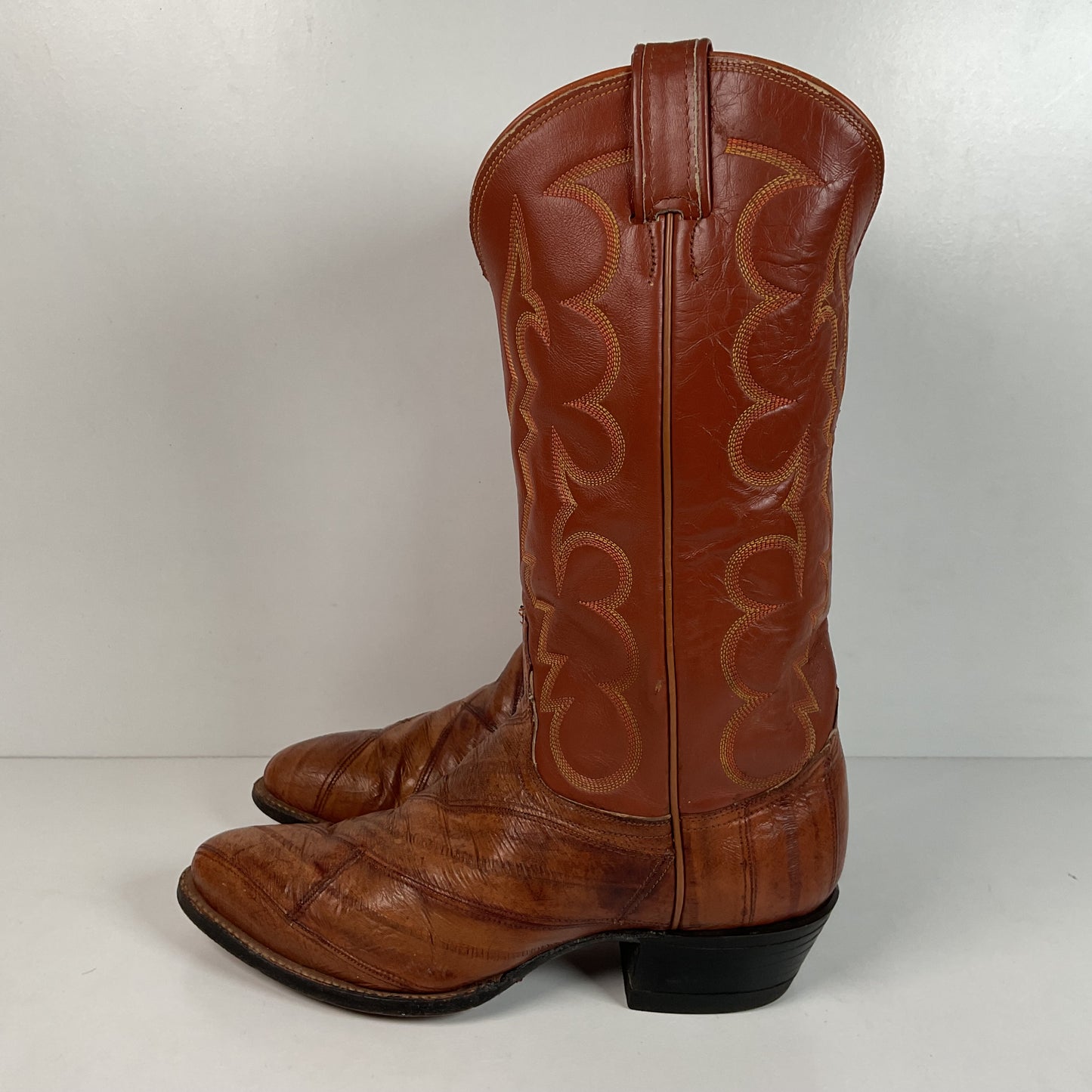 Vintage Tony Lama Eel Skin Cowboy Boots 8.5 D Gold Label Exotic