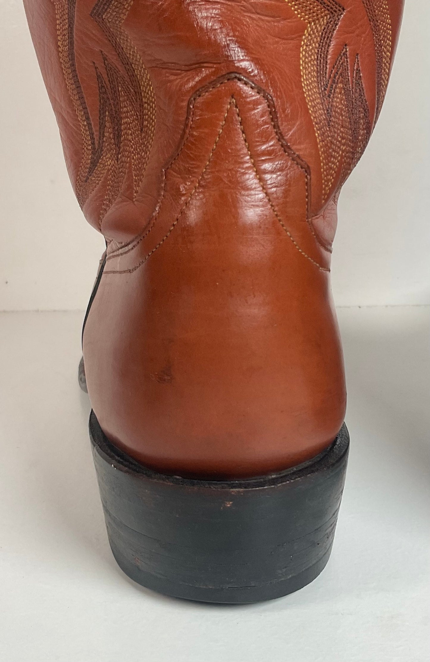 Rios of Mercedes Brown Calfskin Leather Cowboy Boots 13 A (Extra Narrow) Thrashed