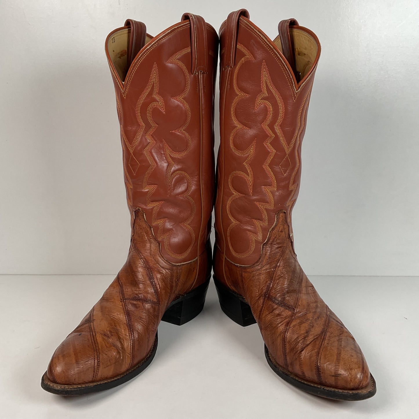 Vintage Tony Lama Eel Skin Cowboy Boots 8.5 D Gold Label Exotic
