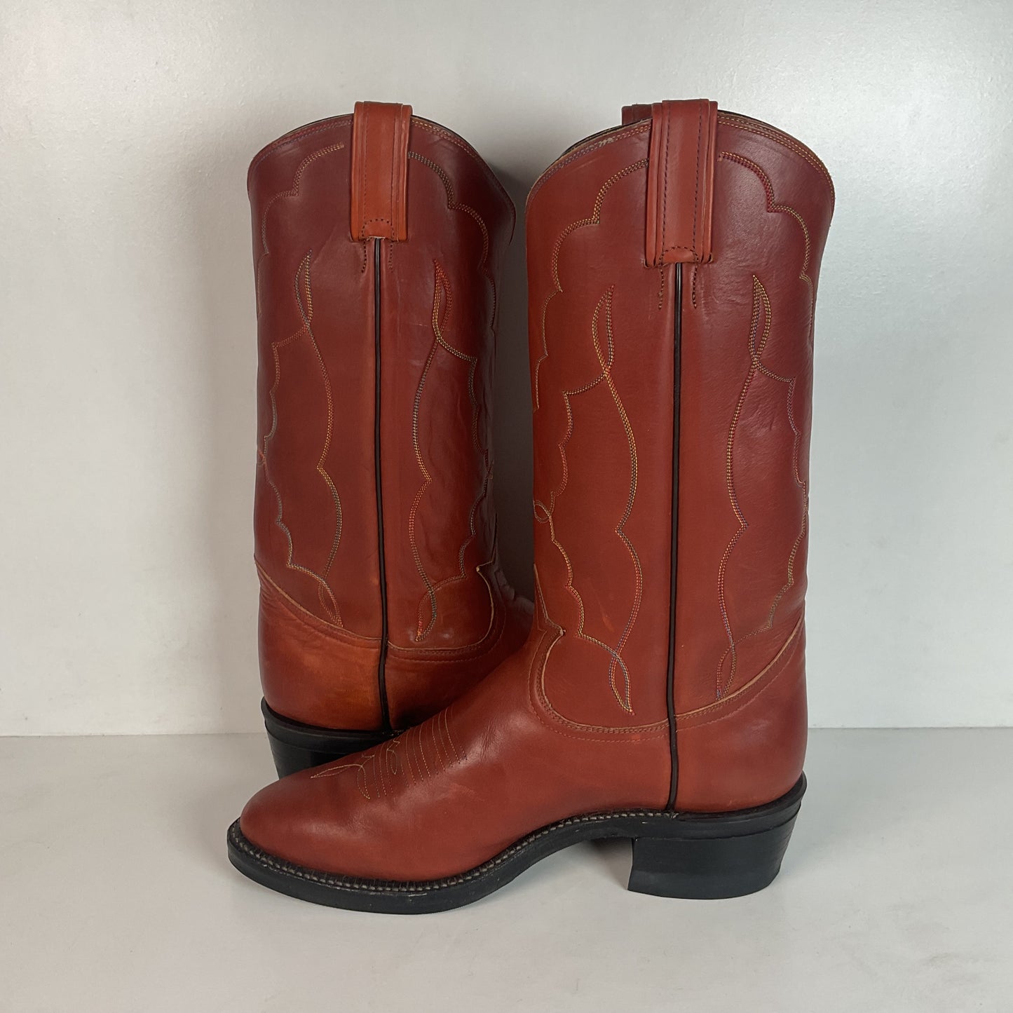 Vintage Tony Lama Rainbow Stitched Cowboy Boots 9 EE Gold Label Vibram Trucker