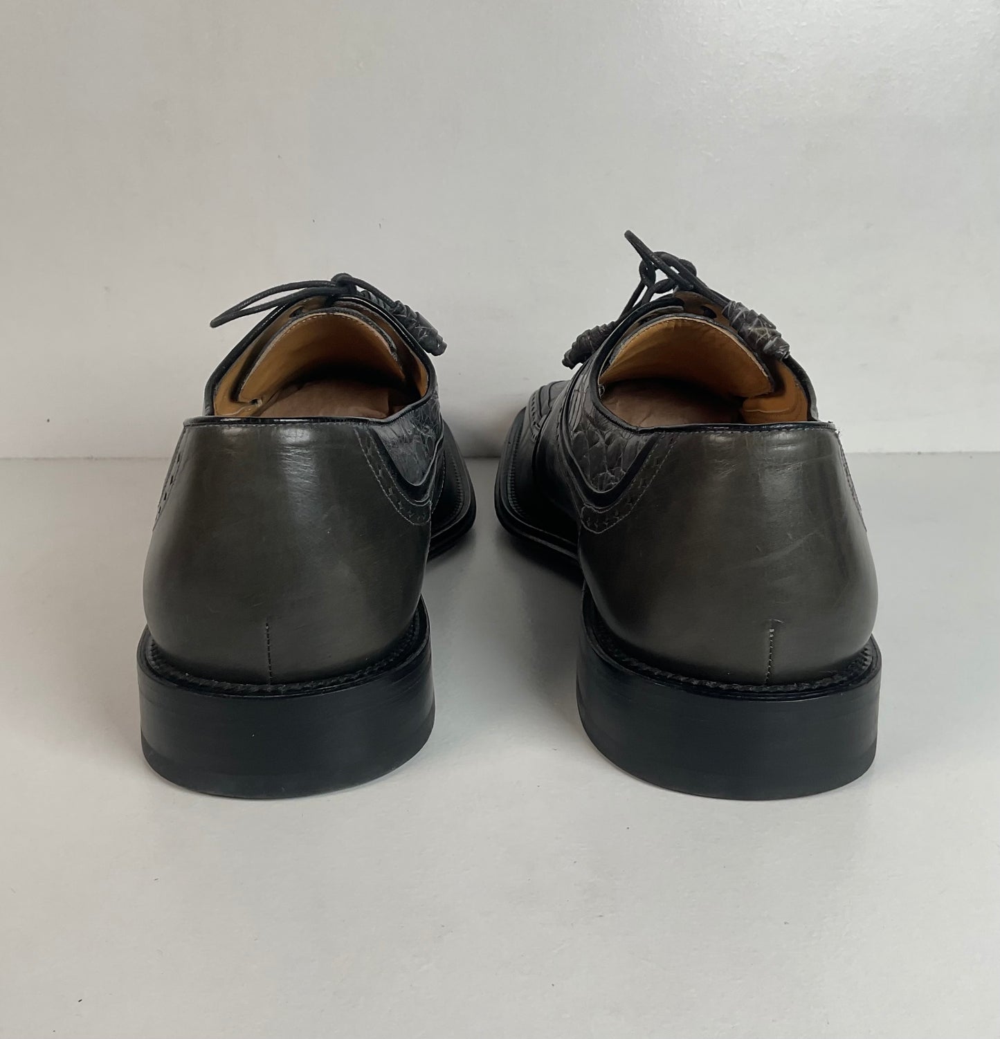 Mezlan Grey Crocodile Derby Shoes 10 M Exotic Bias Cut