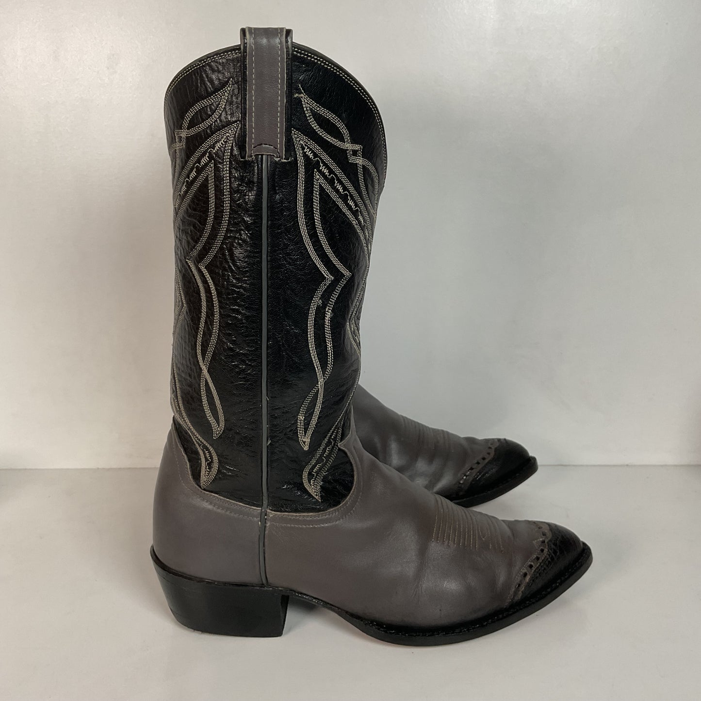 Vintage Tony Lama Grey Lizard Wingtip Cowboy Boots 10.5 D Gold Label Recraft