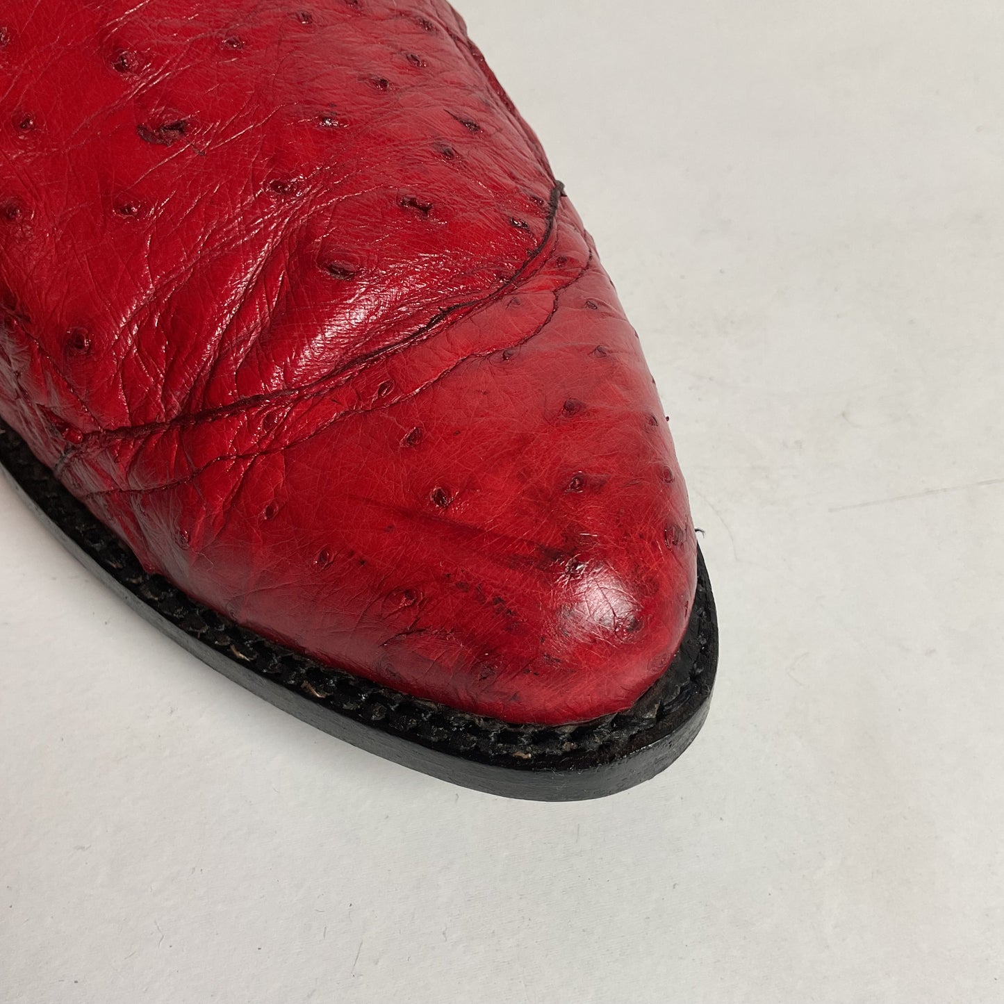 Vintage Larry Mahan Cherry Red Pin Quill Ostrich Cowboy Boots 10.5 D Recraft